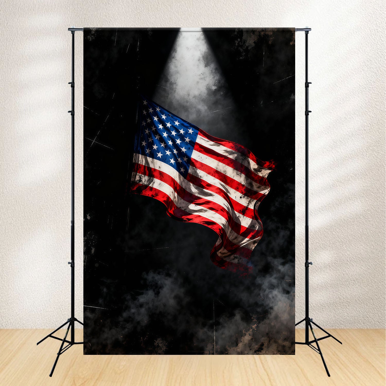 American Flag Portrait Backdrop Dramatic Spotlight Patriotic 4th of July Photo Backdrop LXX62-9