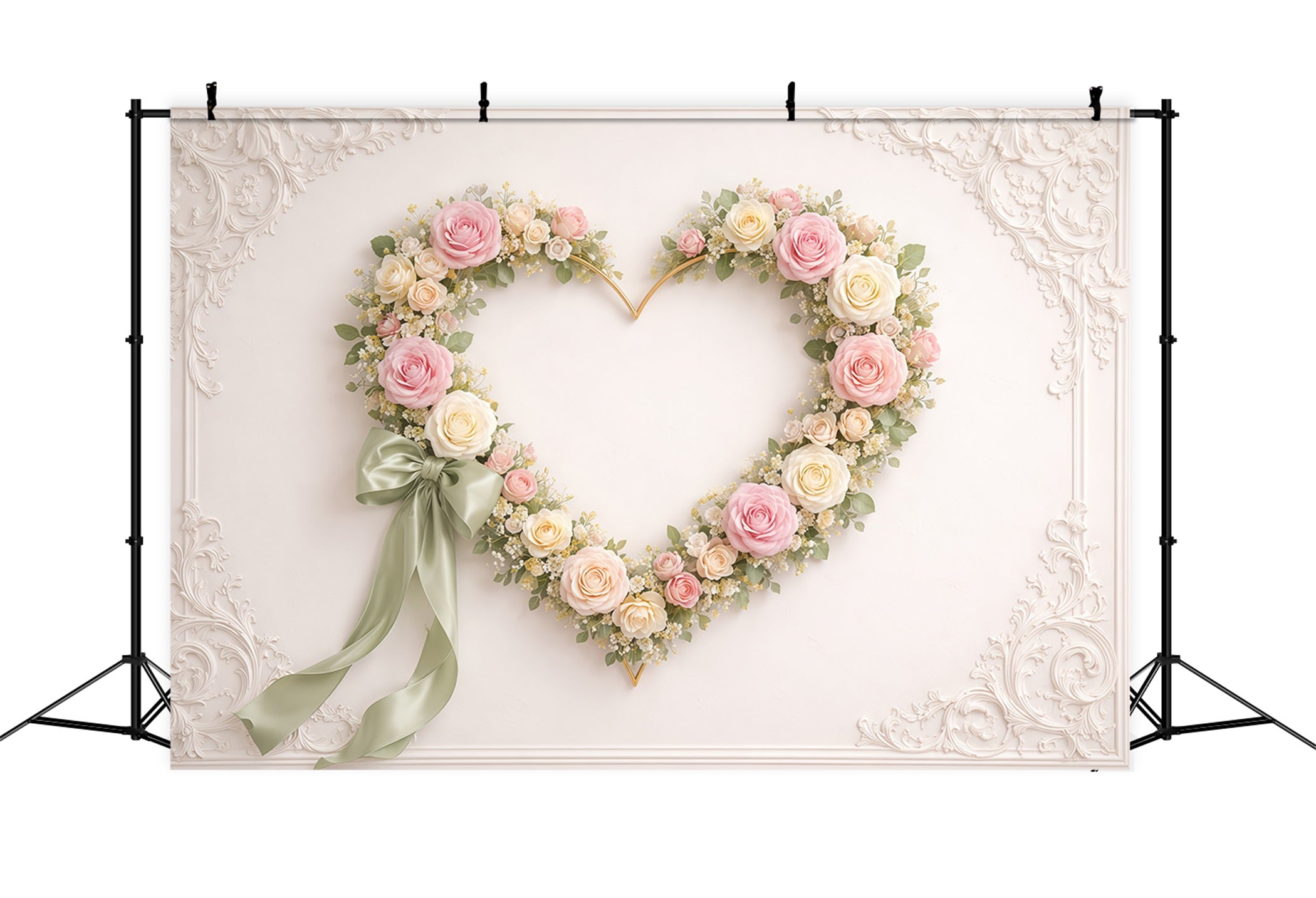 Heart Floral Frame Mother's Day Backdrop Vintage Wall Rose Ribbon Mother's Day Backdrop Ideas LXX63-10