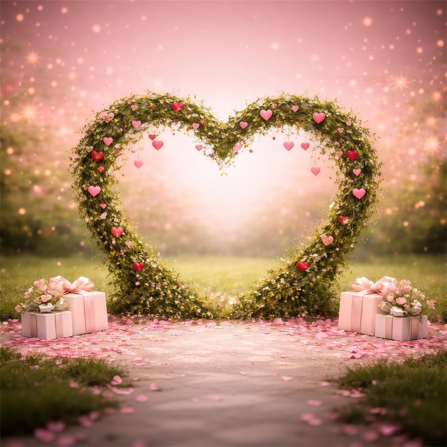 Heart Floral Frame Mother's Day Backdrop Romantic Vine Pink Gift Mother's Day Backdrop Ideas LXX63-13