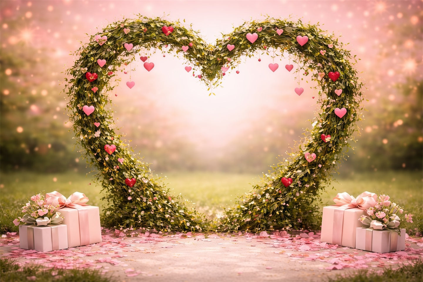 Heart Floral Frame Mother's Day Backdrop Romantic Vine Pink Gift Mother's Day Backdrop Ideas LXX63-13