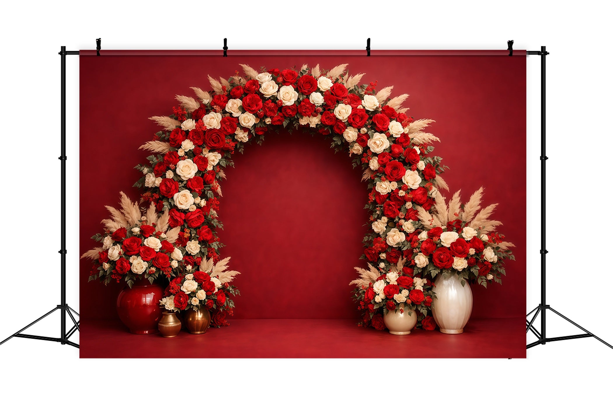 Floral Arch Mother's Day Backdrop Elegant Wall Red Ivory Rose Mothers Day Backdrop Ideas LXX63-19