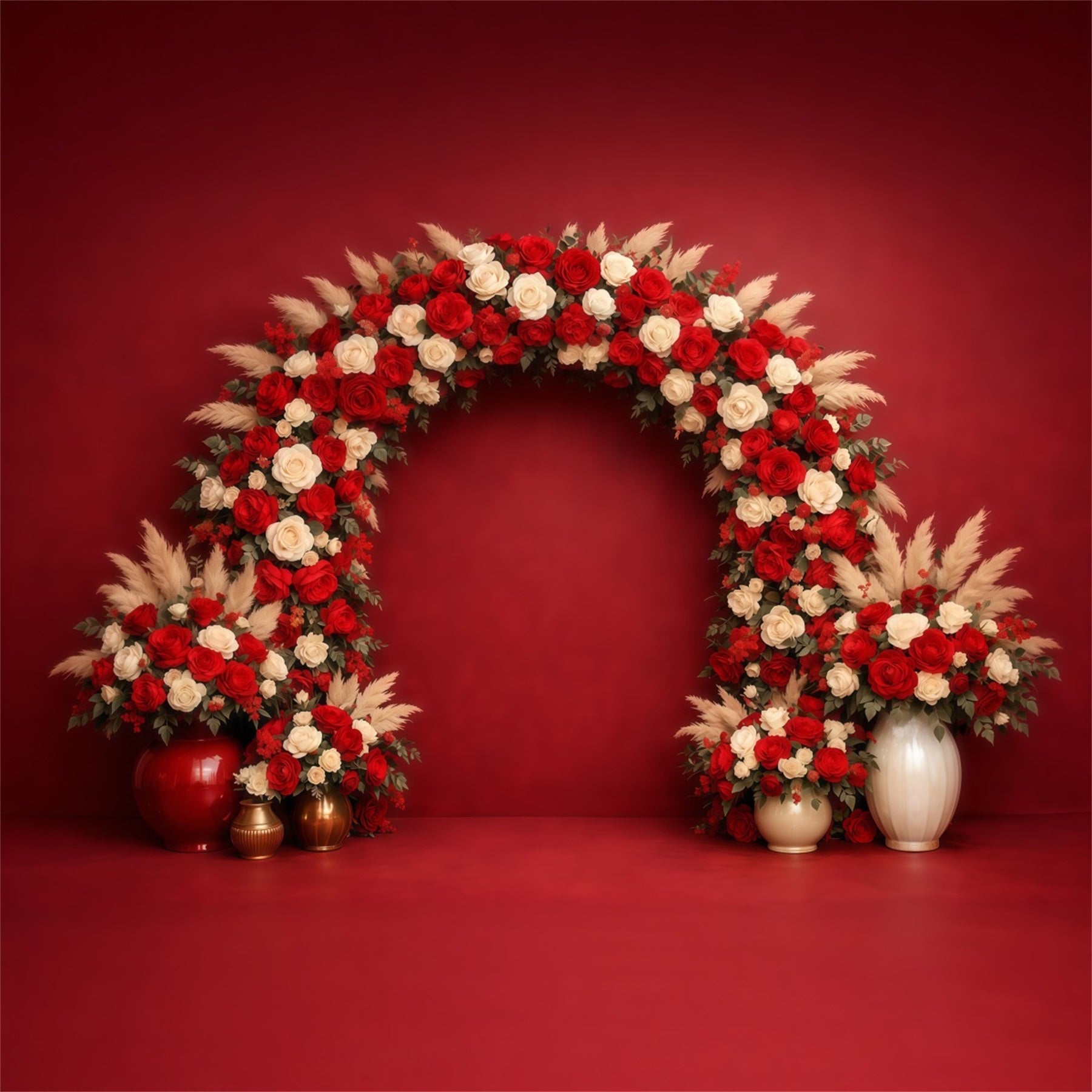 Floral Arch Mother's Day Backdrop Elegant Wall Red Ivory Rose Mothers Day Backdrop Ideas LXX63-19