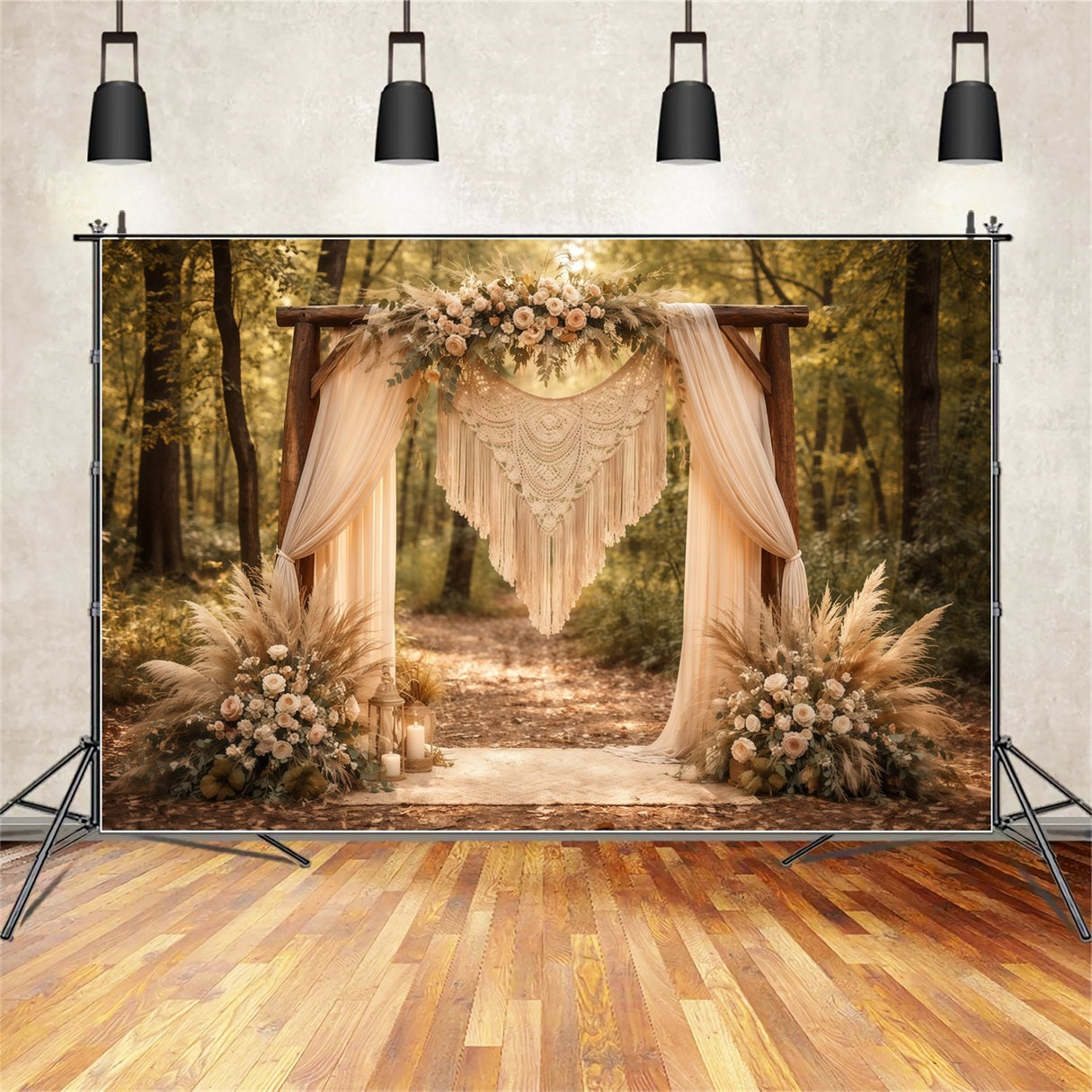 Floral Arch Mother's Day Backdrop Boho Pampas Flower Arch Woodland Mothers Day Backdrop Ideas LXX63-20