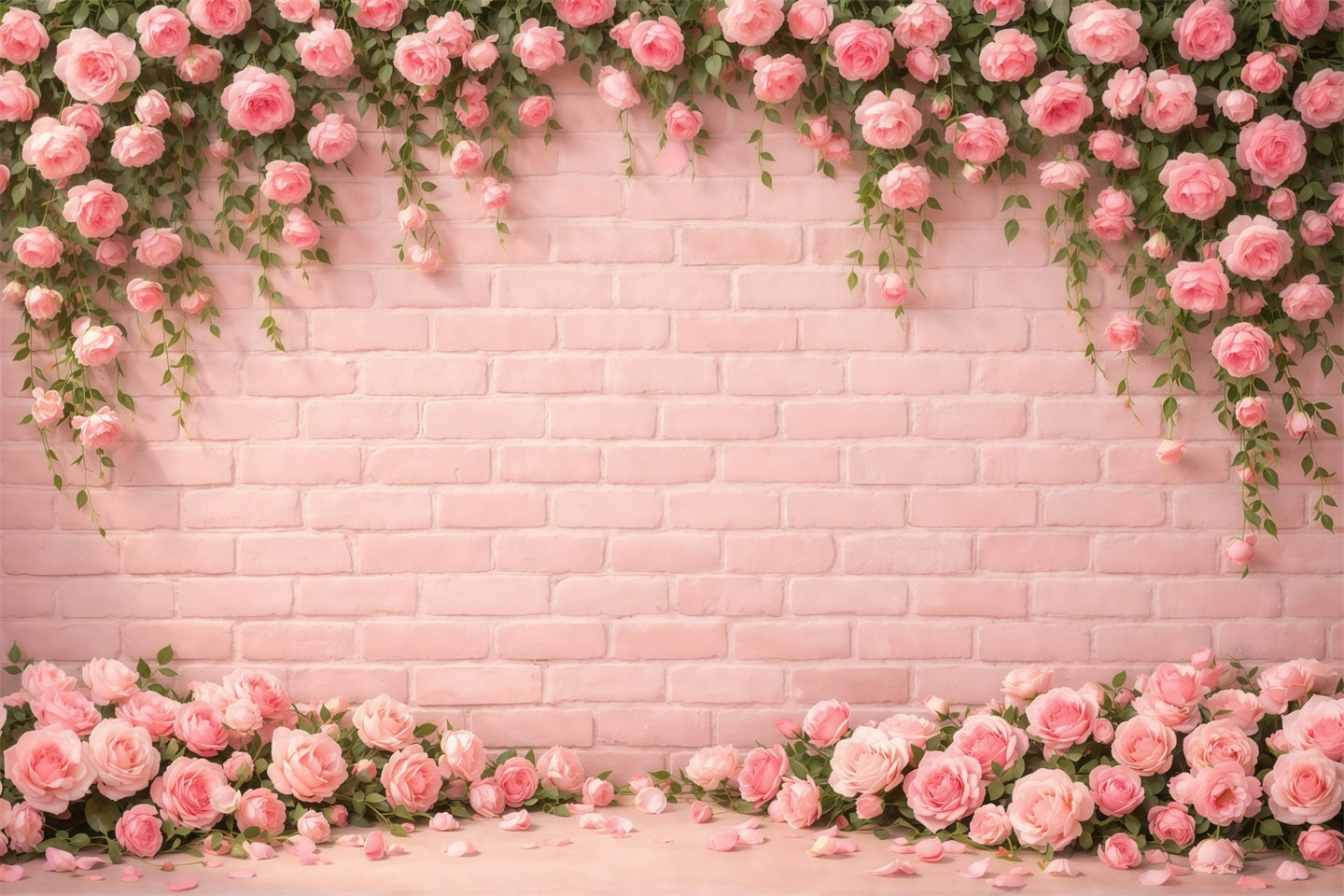 Pink Brick Wall Mother's Day Backdrop Rose Floral Border Petals Mother's Day Photo Backdrop Ideas LXX63-24