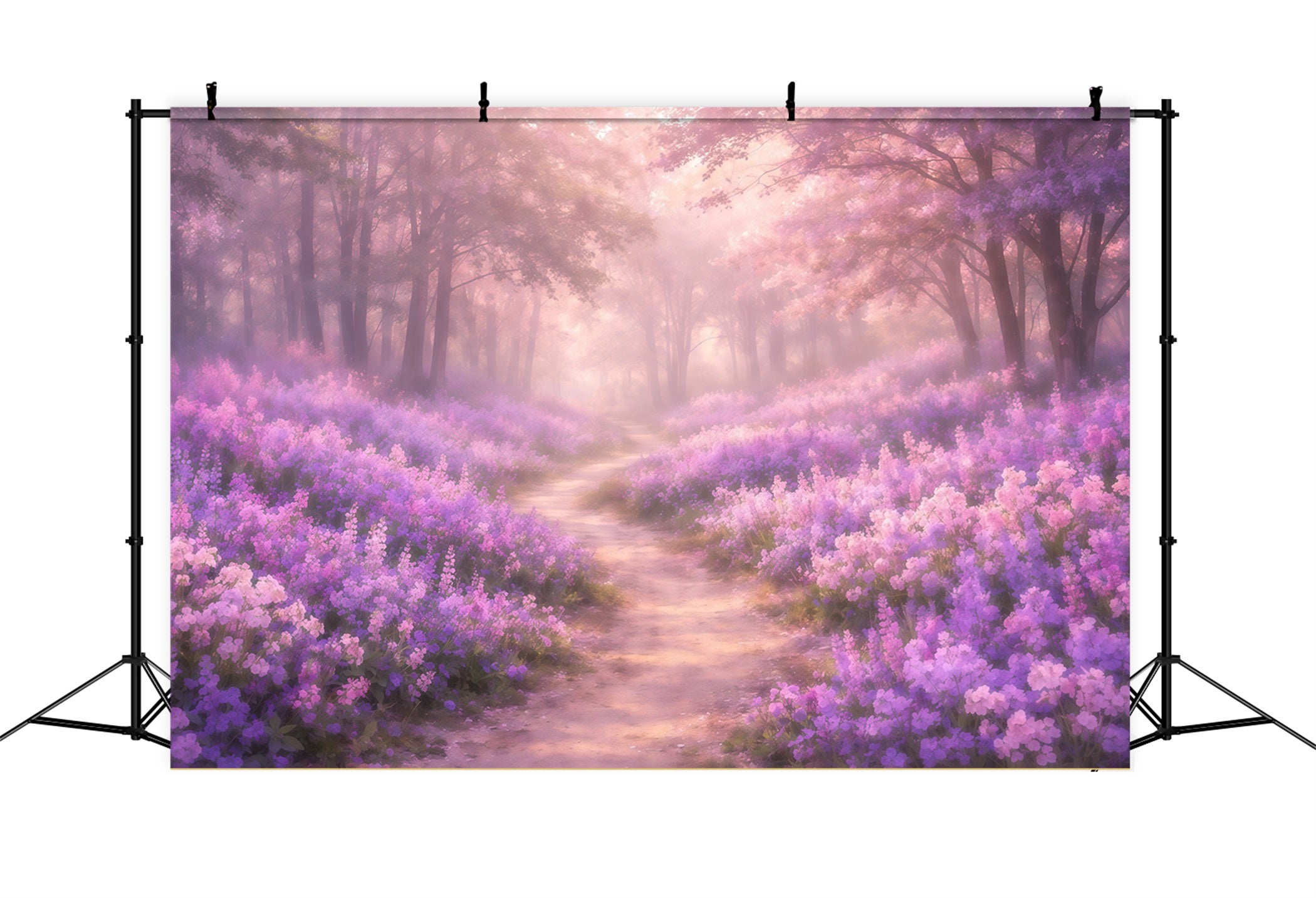 Dreamy Soft Focus Mother's Day Backdrop Purple Blossom Forest Pathway Mother's Day Photo Backdrops LXX63-33