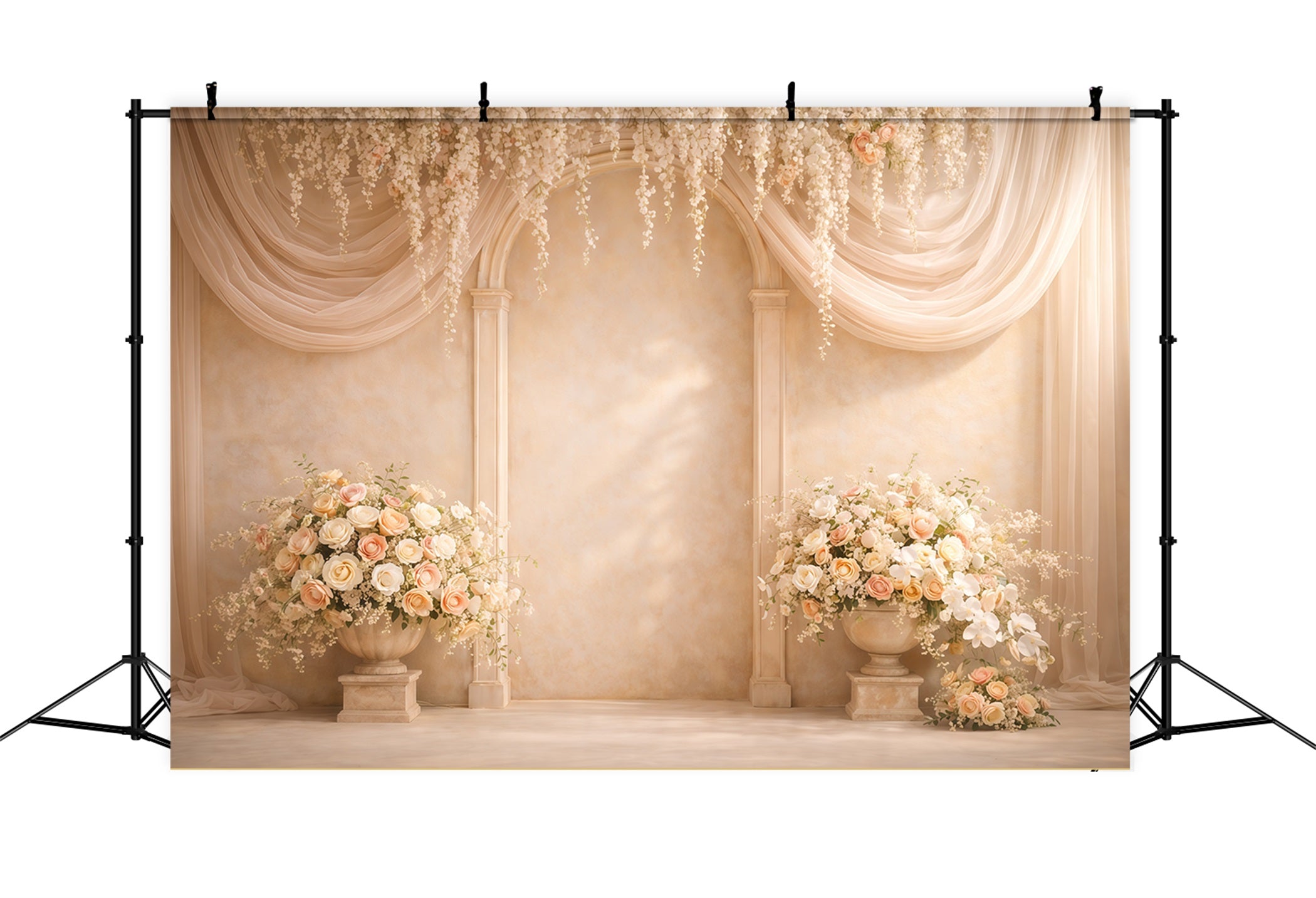 Pastel Retro Mother's Day Backdrop Ivory Floral Arch Draped Curtains Mothers Day Photo Backdrops LXX63-37