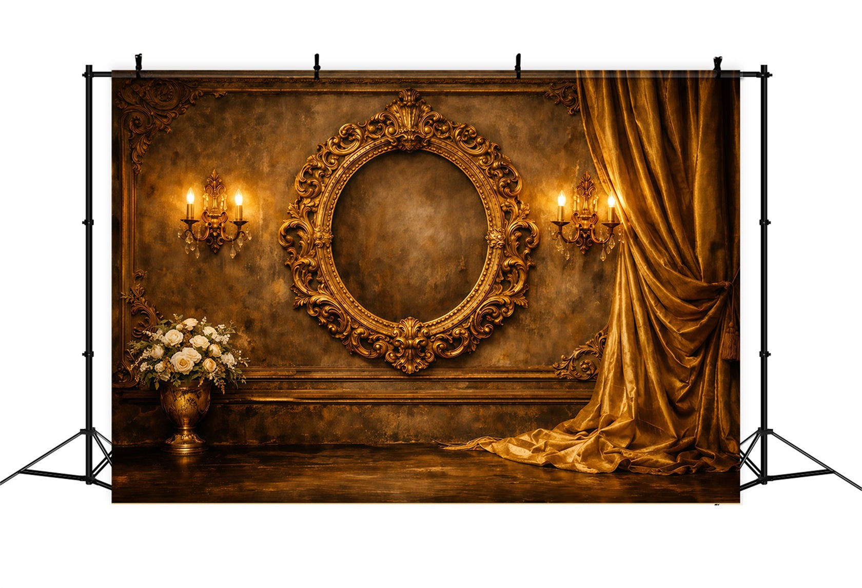 Pastel Retro Mother's Day Backdrop Gold Ornate Frame Velvet Drapes Mothers Day Photo Backdrops LXX63-40