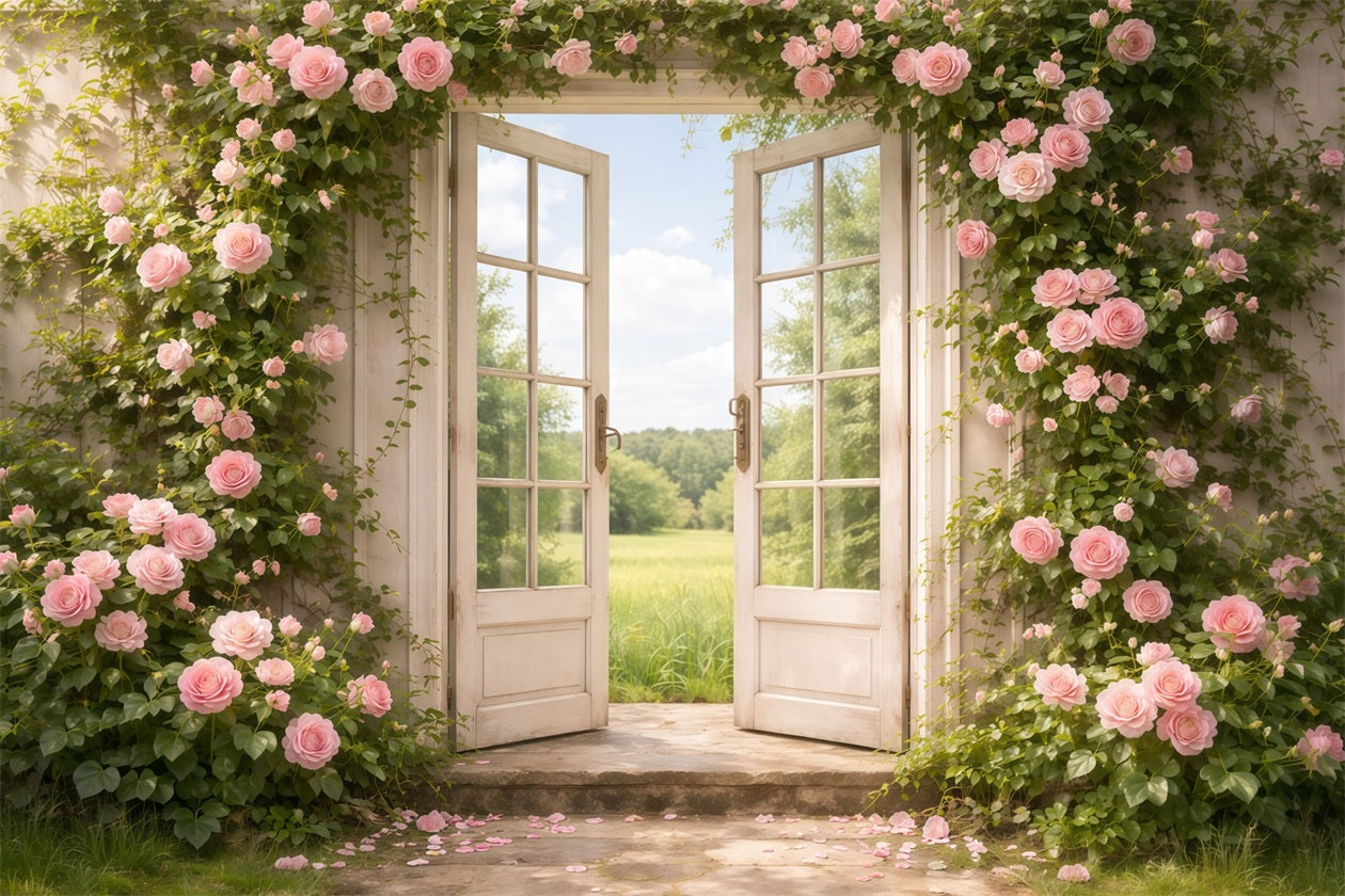 Mother's Day Portrait Backdrop Romantic Door Pink Rose Archway Mother's Day Backdrop LXX63-5