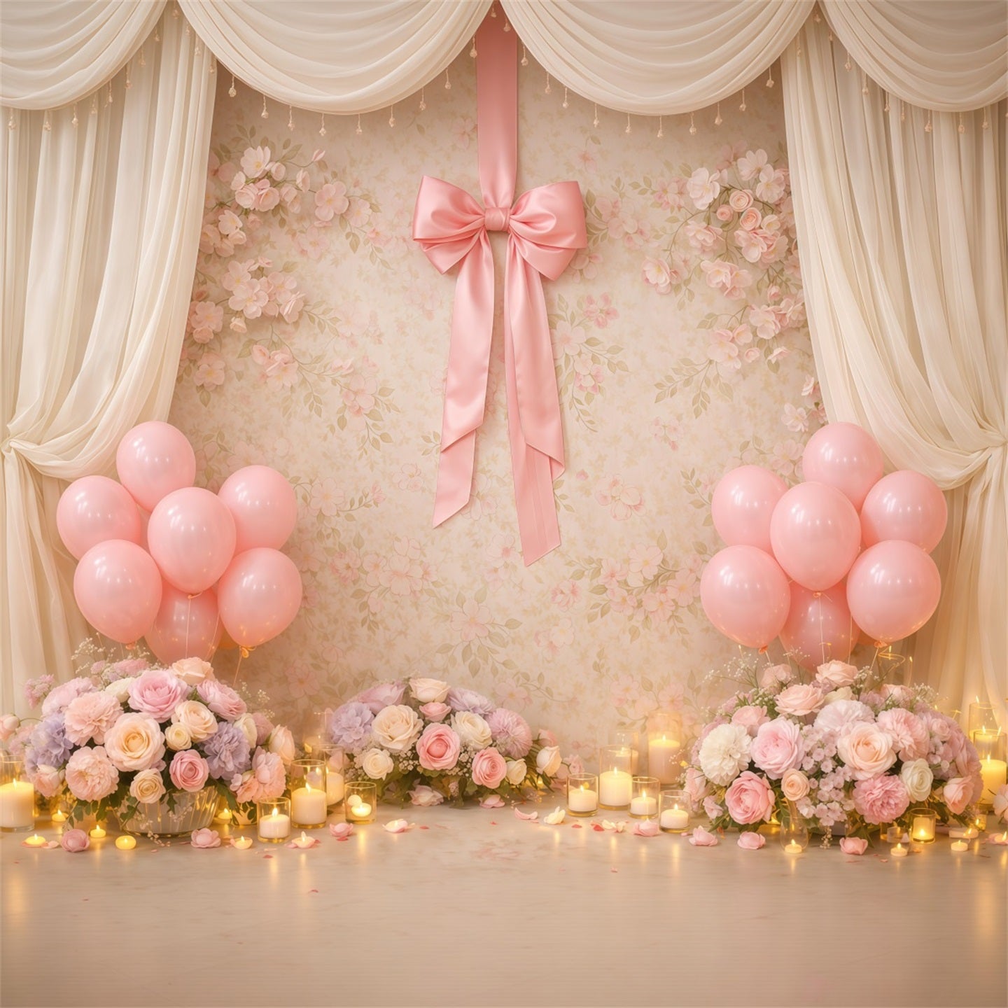Mothers Day Balloon Backdrop Elegant Pink Balloon Floral Candle Backdrop Ideas For Mother's Day LXX63-52