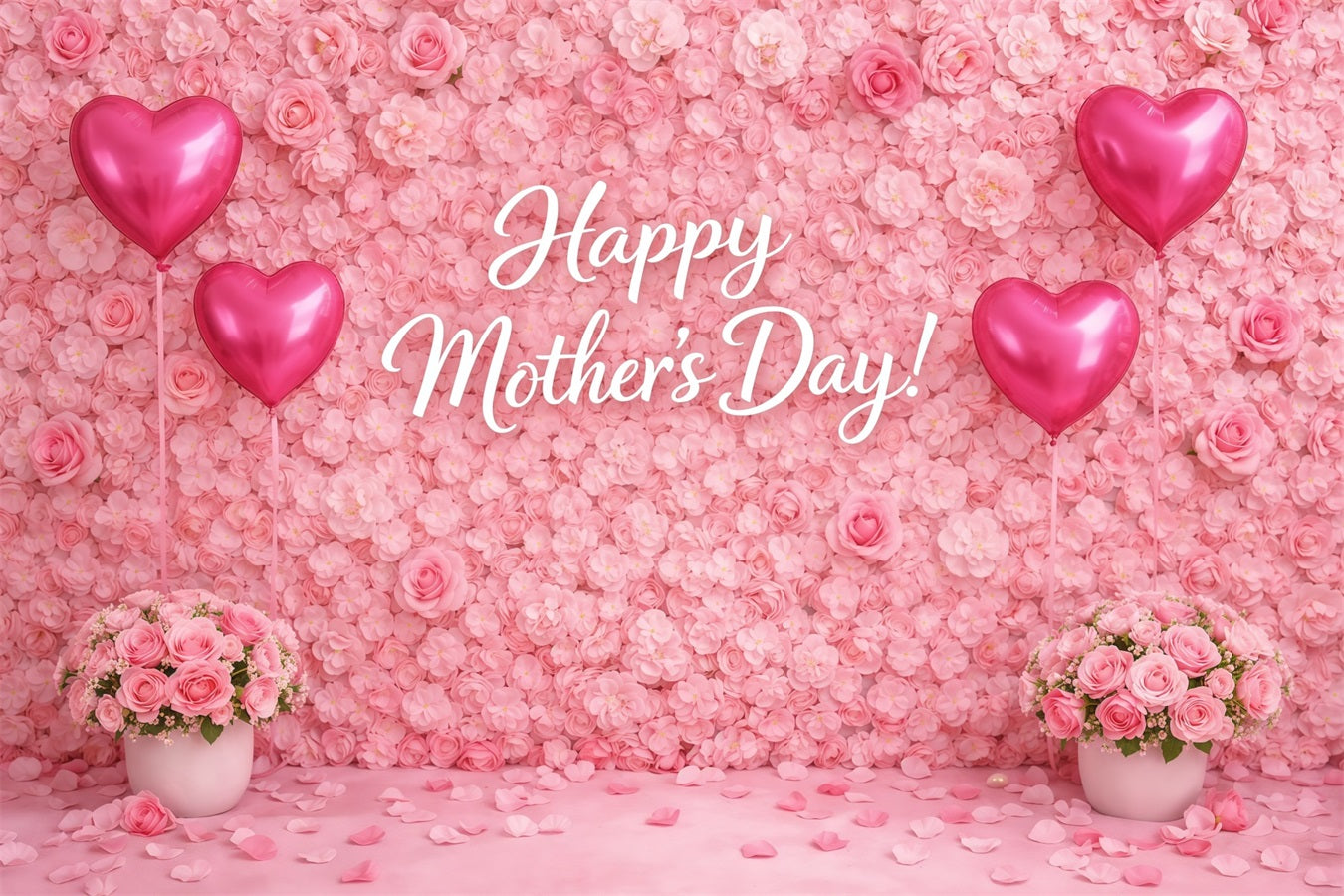 Mother's Day Backdrop Ideas For School Pink Rose Wall Heart Balloon Mothers Day Photography Backdrops LXX63-56