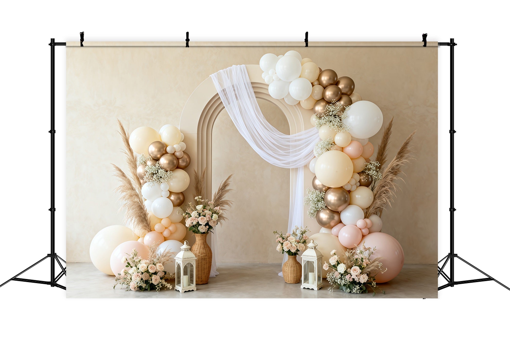 Mother's Day Balloon Backdrop Elegant Neutral Arch Boho Pampas Simple Mother's Day Backdrop LXX63-59