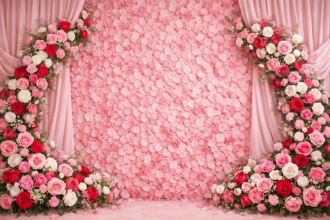 Mother's Day Portrait Backdrop Luxury Pink Floral Wall Rose Mother's Day Backdrop LXX63-8