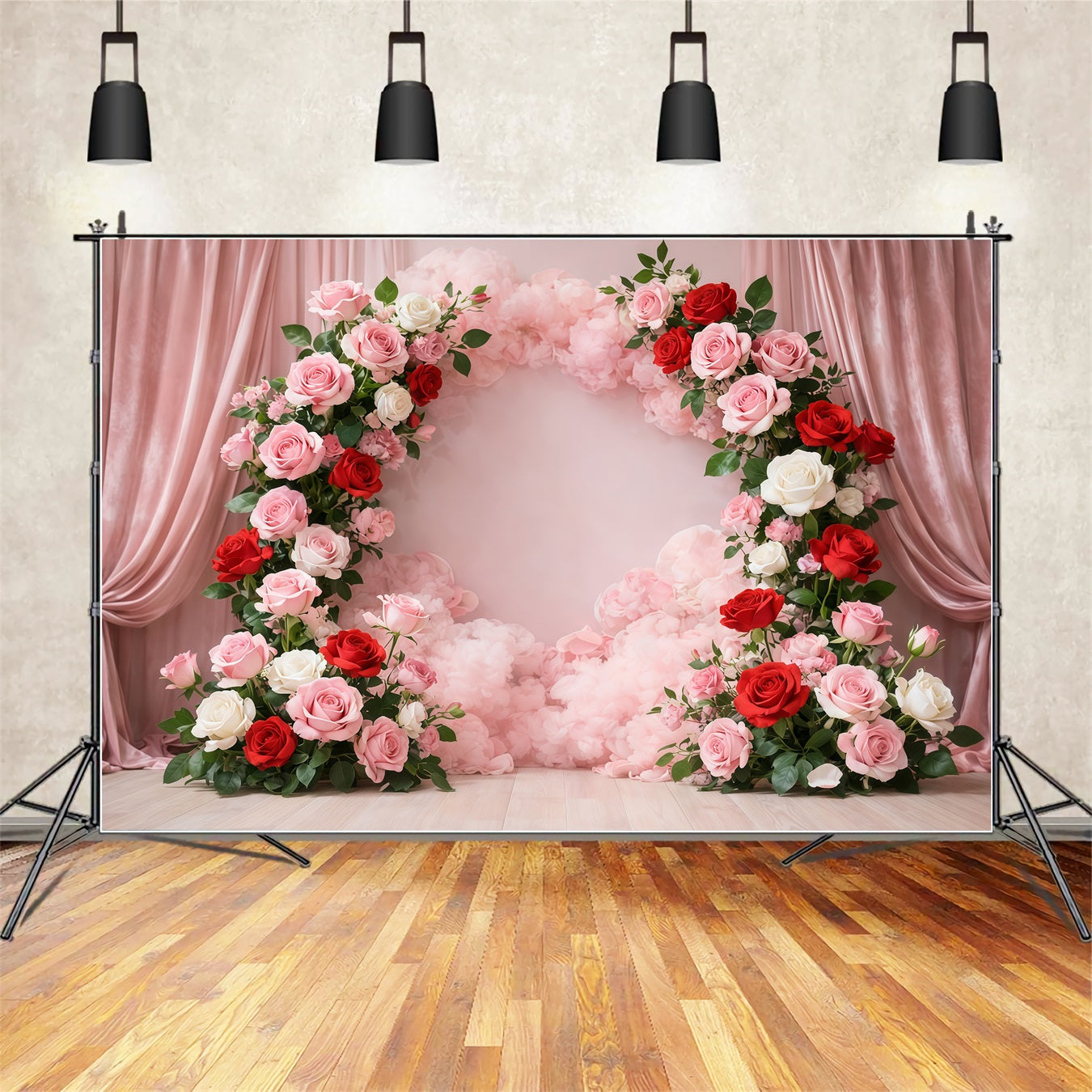 Mother's Day Portrait Backdrop Romantic Pink Red Rose Floral Arch Mother's Day Backdrop LXX63-9