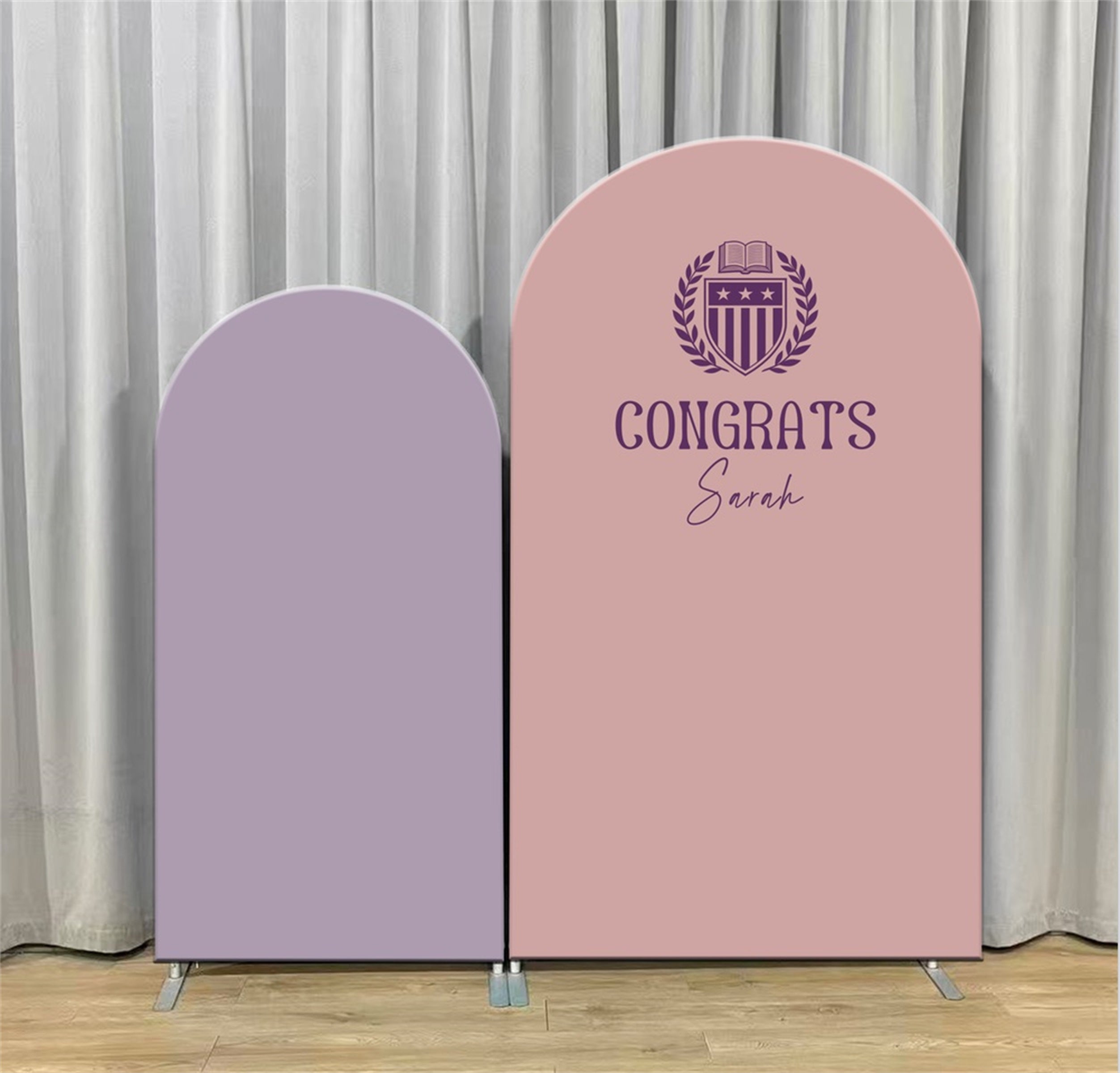 Fabric Graduation Backdrop Pink Lavender Dual Arch Premium Fabric Graduation Backdrop LXX64-13