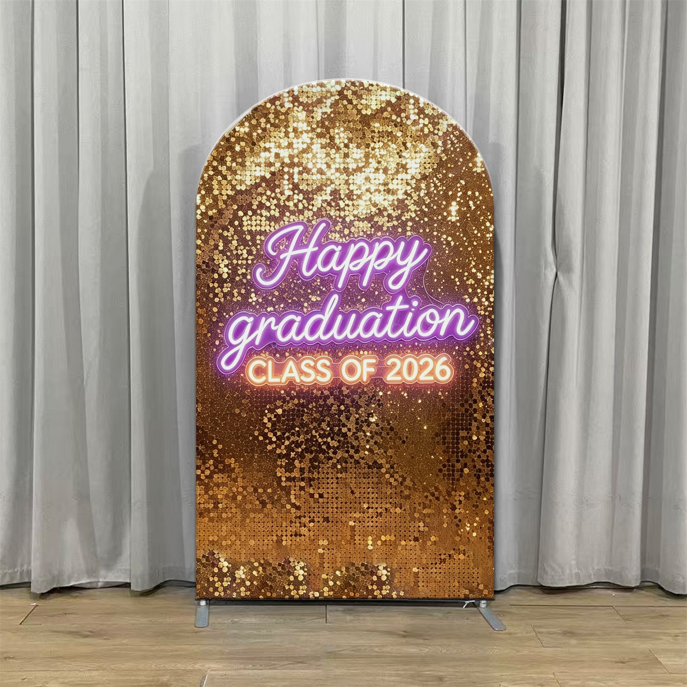 Graduation Arch Backdrop Gold Sequin Class of 2026 Class of 2026 Shimmer Wall Arch Backdrop LX64-22