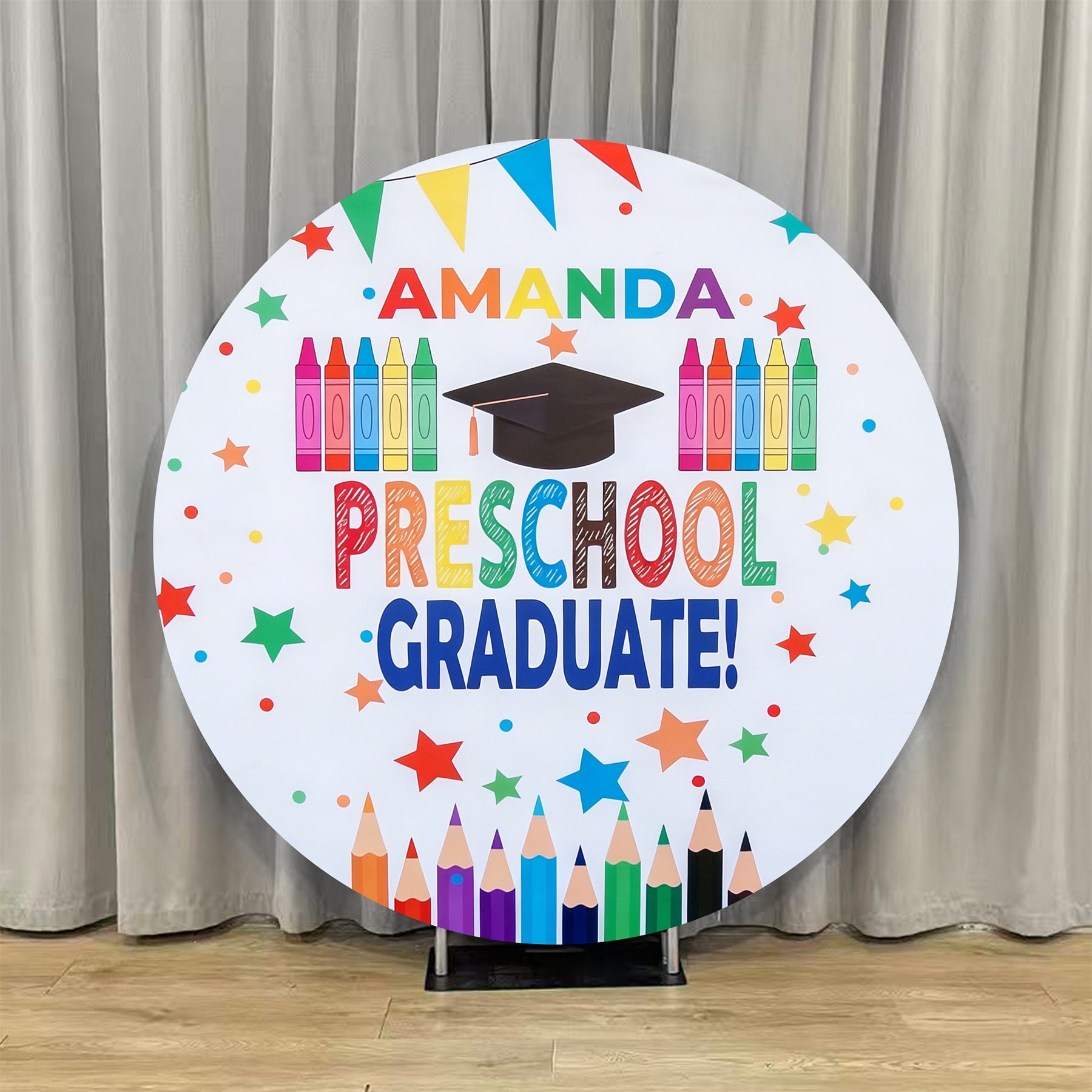 Kindergarten Graduation Round Backdrop Colorful Preschool Graduate Prek Graduation Round Backdrop LXX64-24