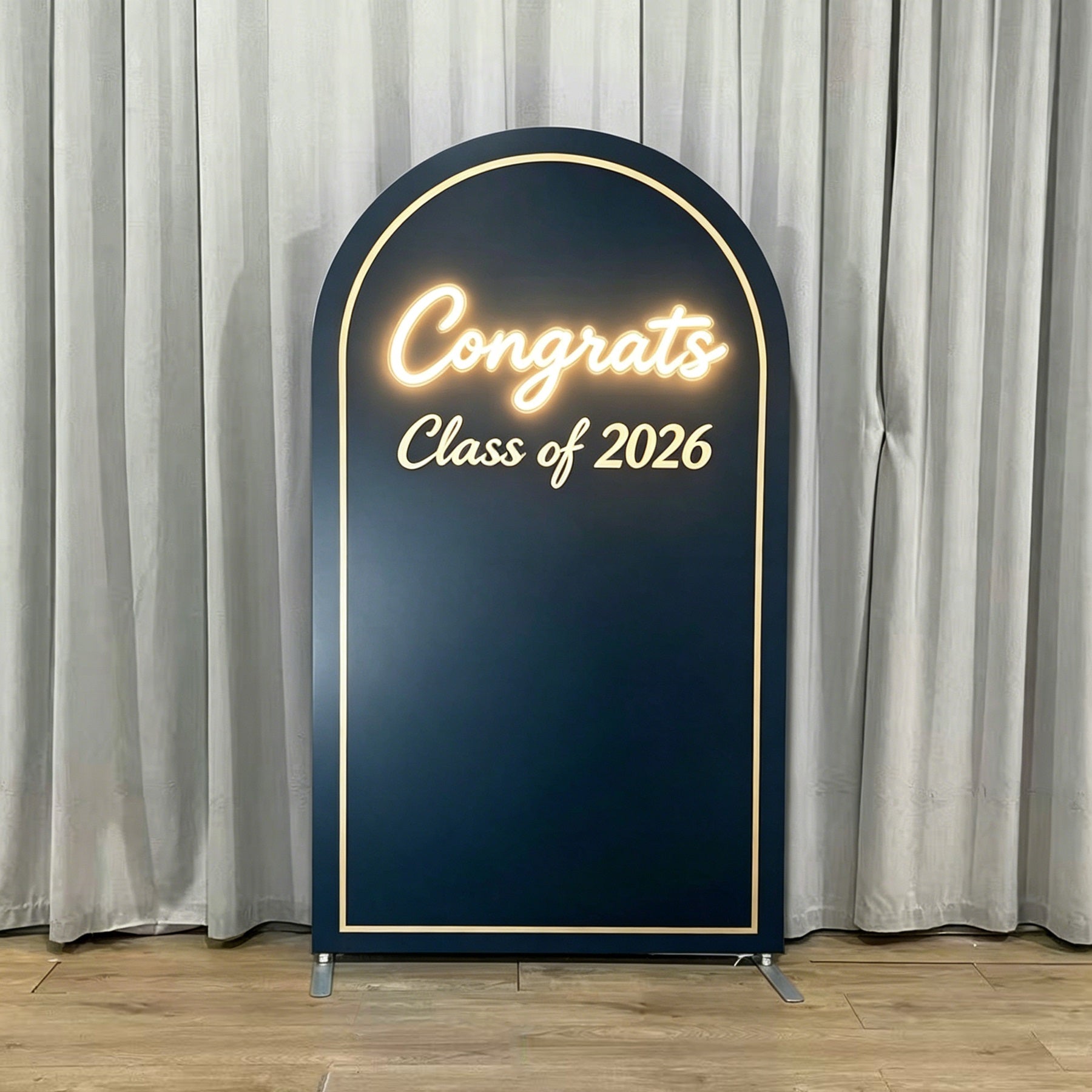Graduation Arch Backdrop Navy Gold Neon Congrats Graduation Balloon Arch Backdrop LX64-26