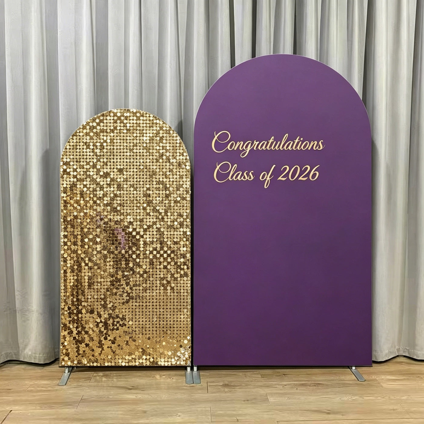 Graduation Arch Backdrop Gold Sequin Purple Dual Class of 2026 Balloon Arch Backdrop LXX64-27