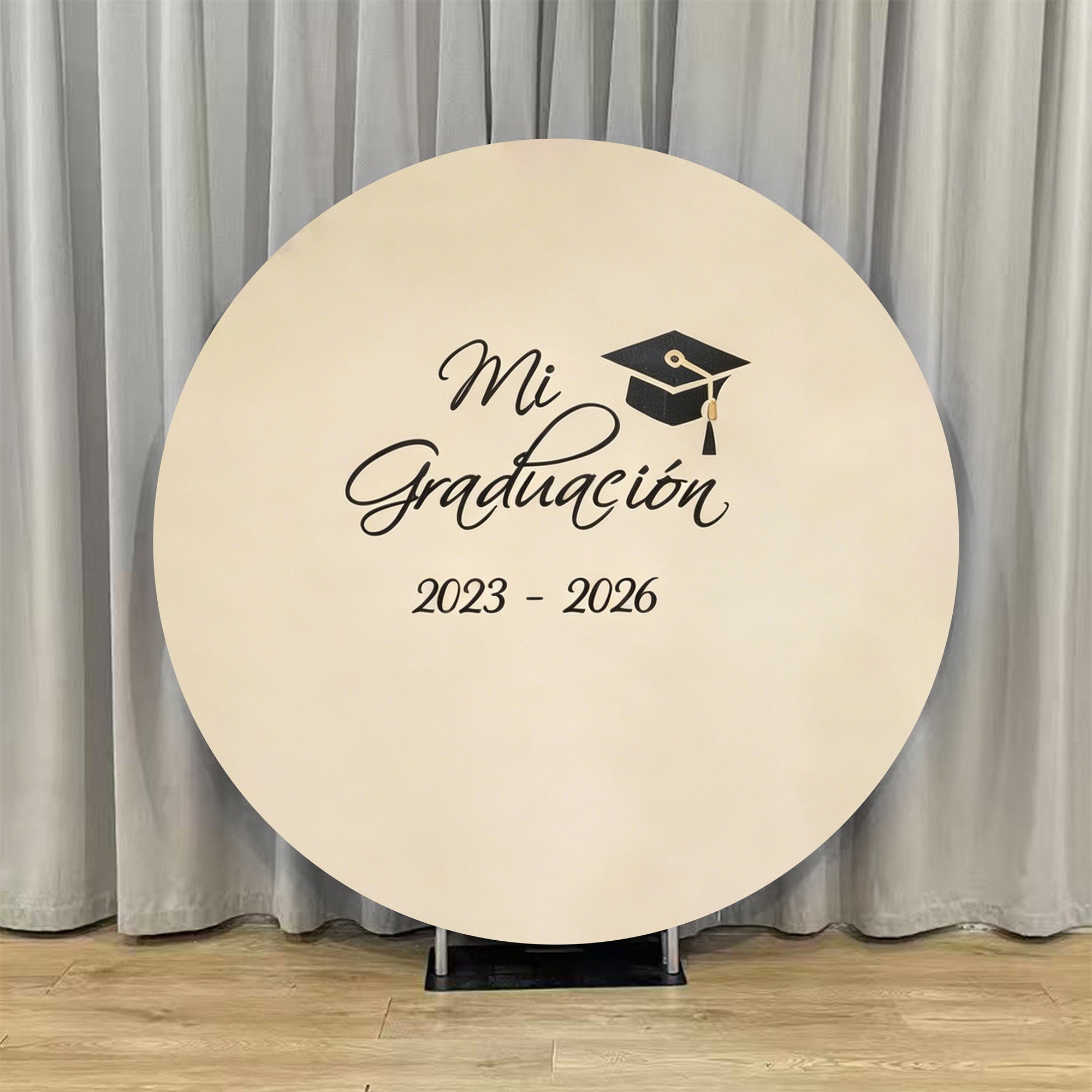 Graduation Party Round Backdrop Cover Beige Black Custom Typography Graduation Celebration Round Cover LXX64-32
