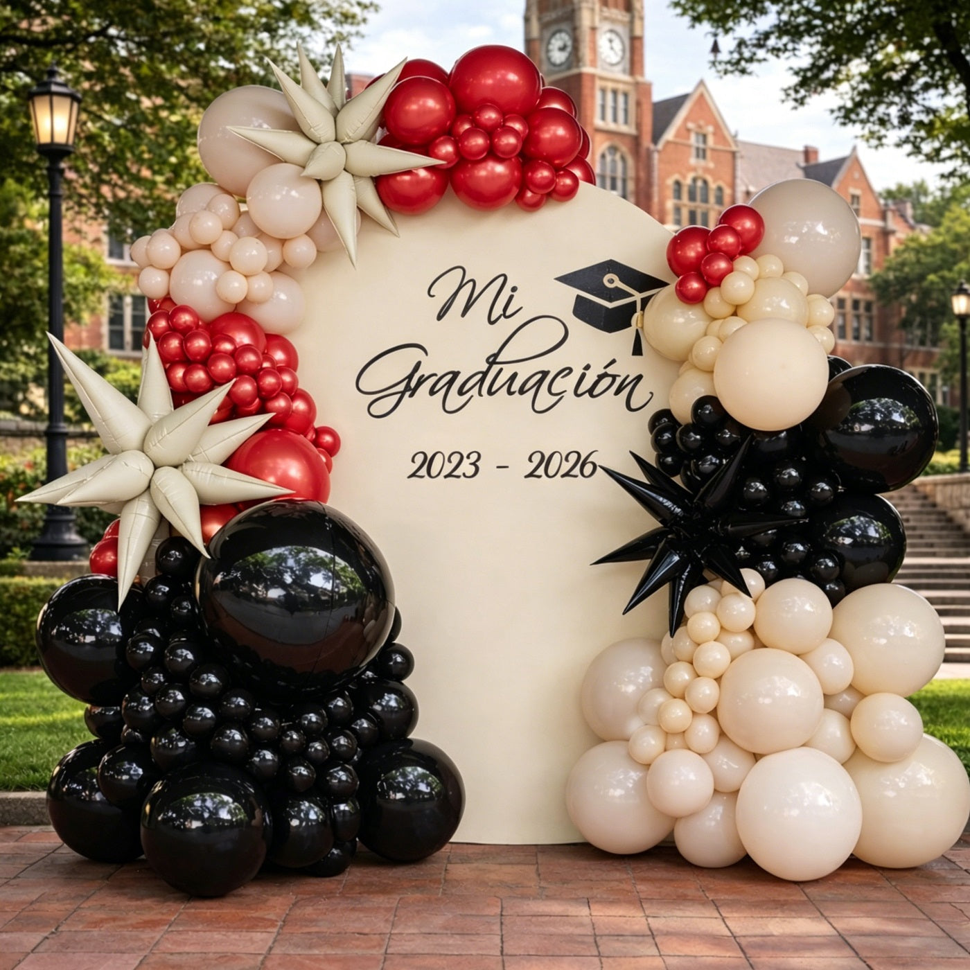 Graduation Party Round Backdrop Cover Beige Black Custom Typography Graduation Celebration Round Cover LXX64-32