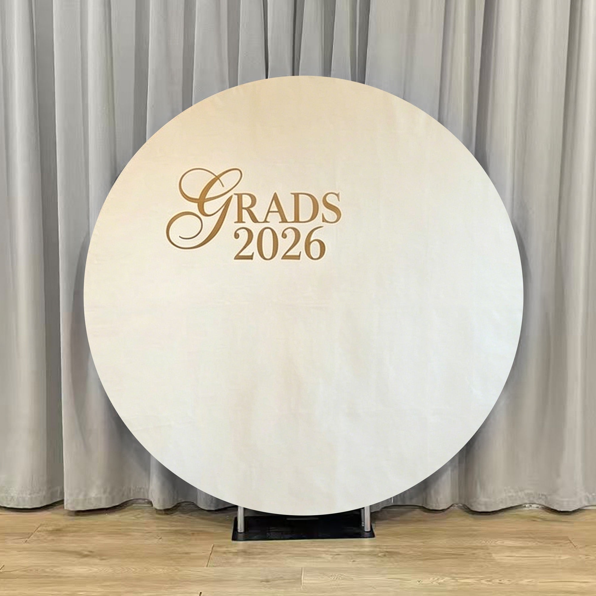 Round Backdrop Cover Graduation Event Beige Gold 2026 Text Custom Round Backdrop Cover Graduation Party LXX64-35