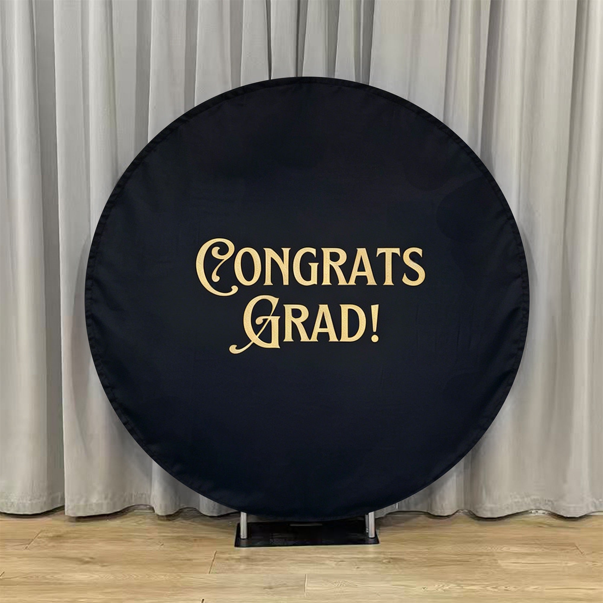 Graduation Round Backdrop Cover Black Gold Vintage Congrats Grad Graduation Round Backdrop LXX64-37