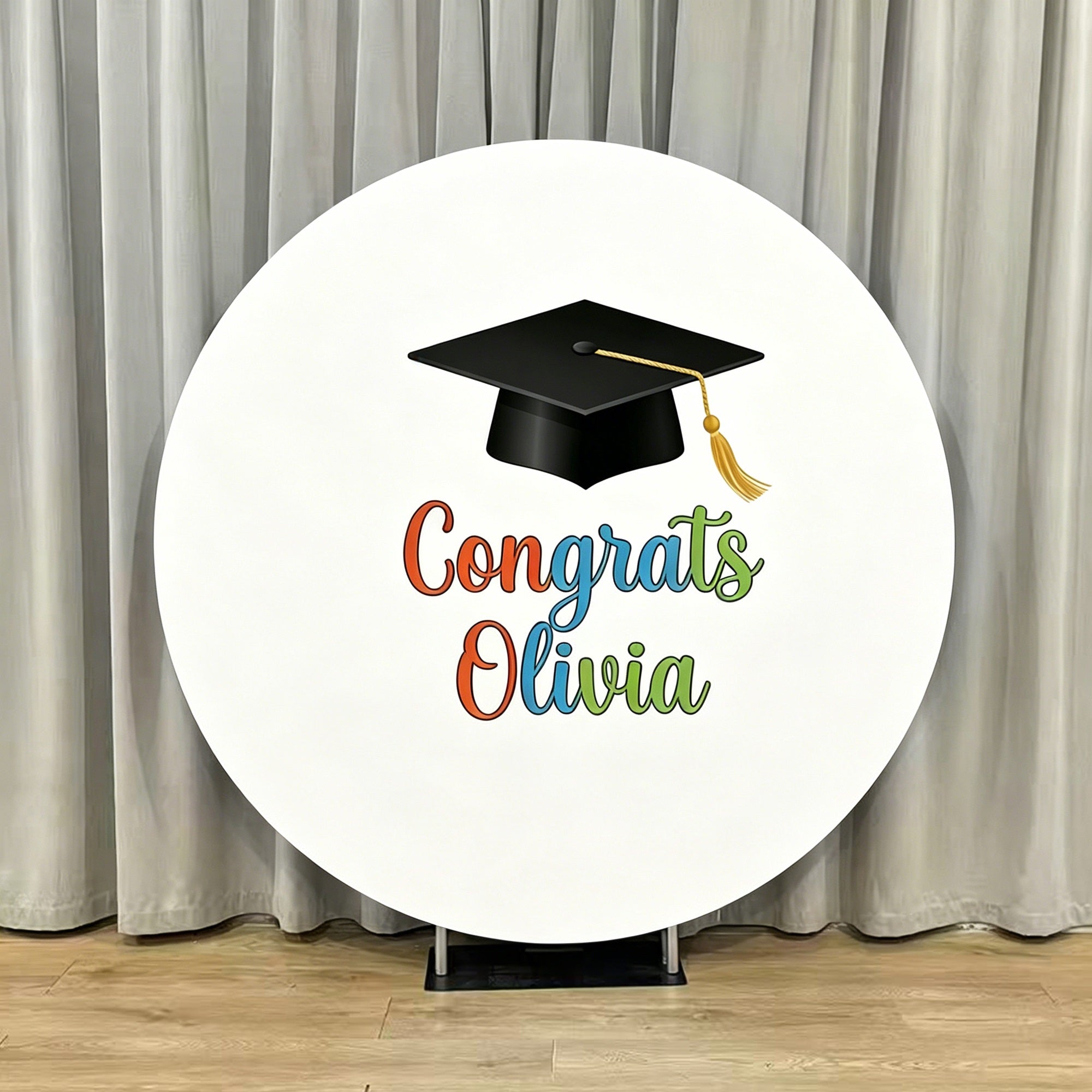Custom Graduation Round Backdrop White Colorful Text Cap Personalized Graduation Round Backdrop LXX64-40