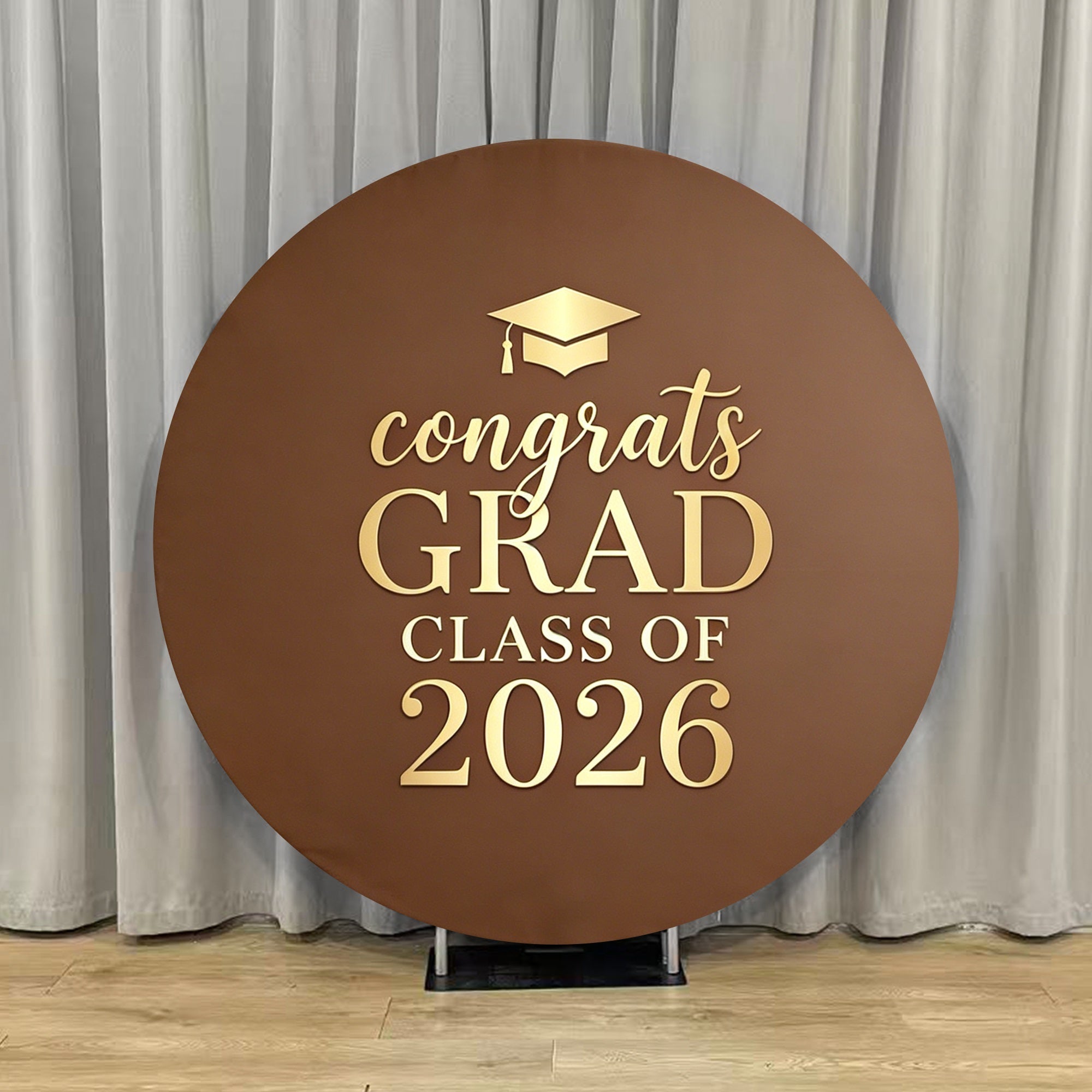 Graduation Backdrop With Name Brown Gold 2026 Grad Cap Accent Personalized Graduation Backdrop LXX64-49