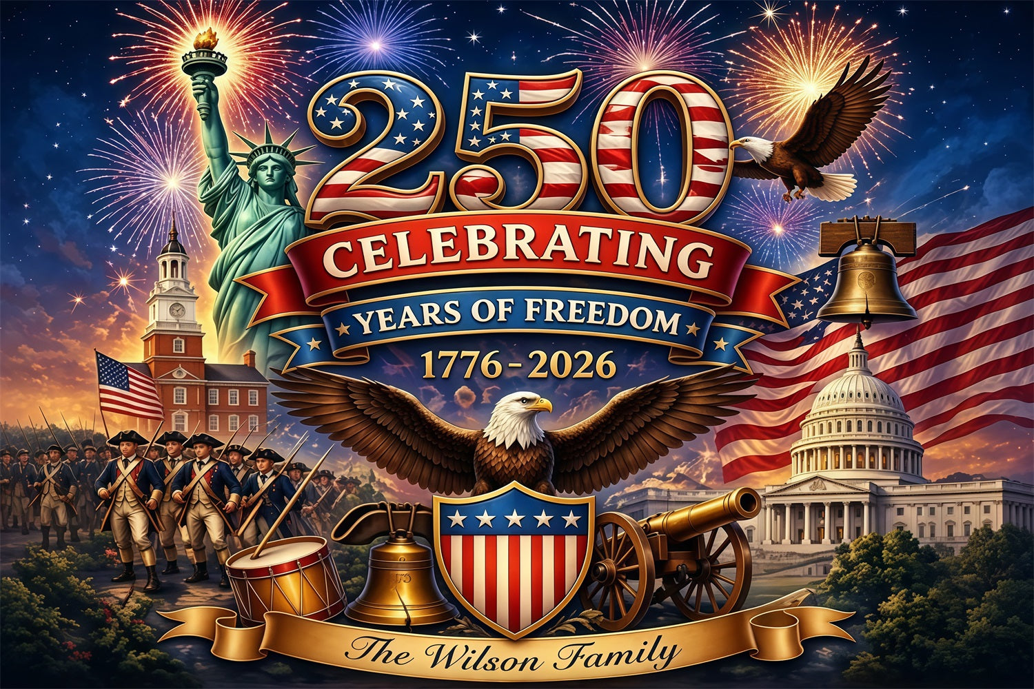 American Flag Backdrop Liberty Capitol Eagle Freedom Happy 250th Fourth Of July Backdrop LXX64-58
