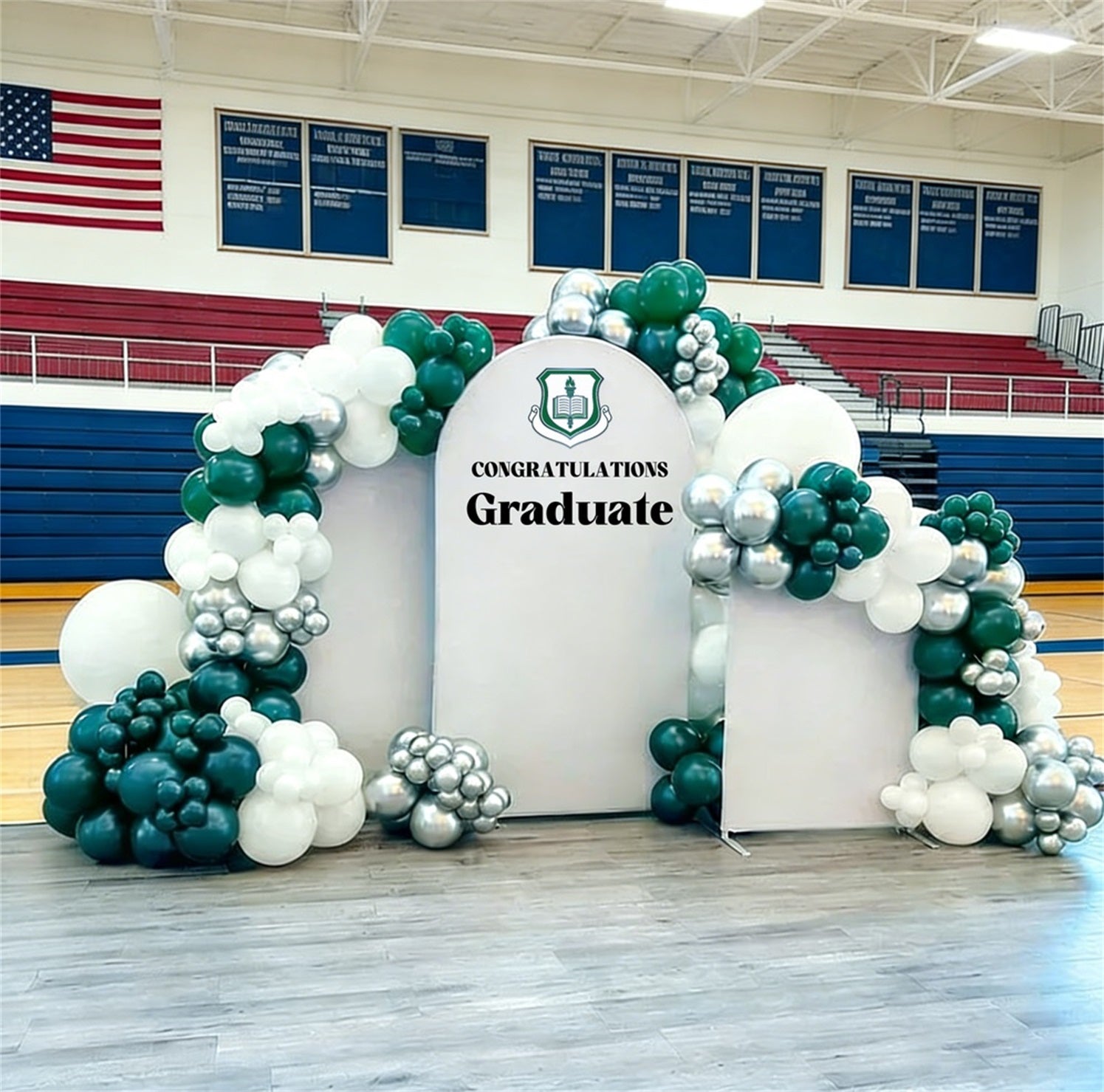 Senior Graduation Backdrop White Green School Logo Trio Senior Photo Backdrop LXX64-6