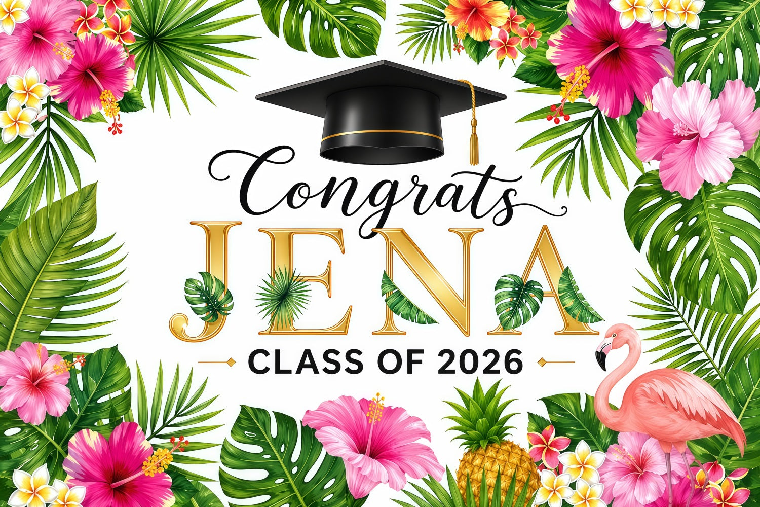 Hawaiian Backdrop Flamingo Pineapple Flower Hawaiian Graduation Party Backdrop LXX64-83