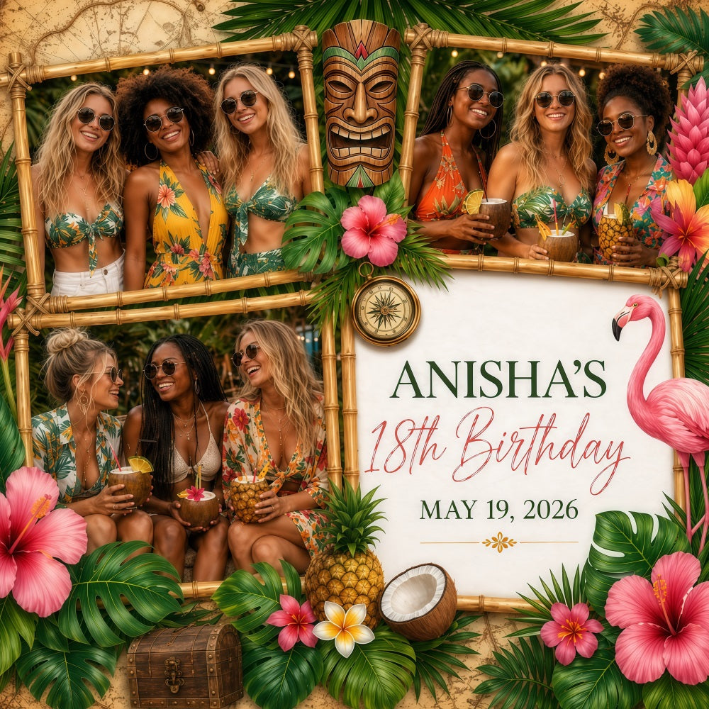 Hawaiian Backdrop Beach Flamingo Birthday Luau Tropical Photo Booth Wall LXX64-86