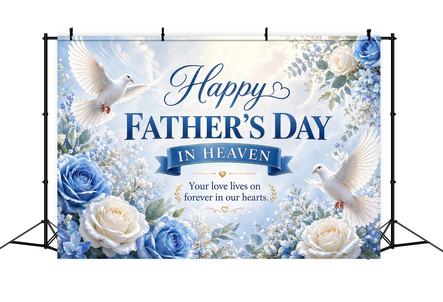 Father's Day Backdrop For Church Blue Rose Dove Memorial Tribute Church Backdrop LXX64-87