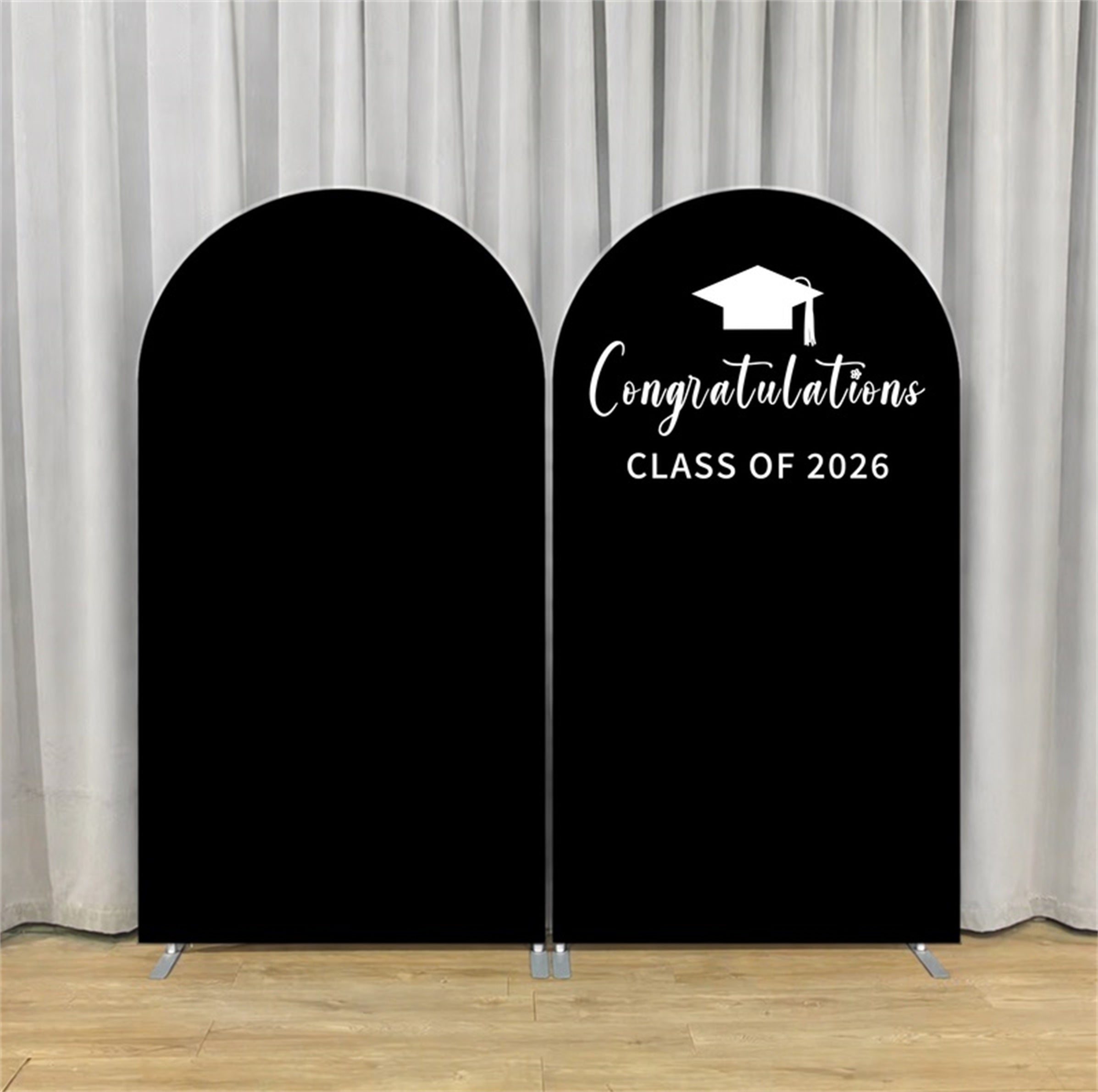 Graduation Backdrop Black White Dual Cap Accent Custom Graduation Backdrop LXX64-9