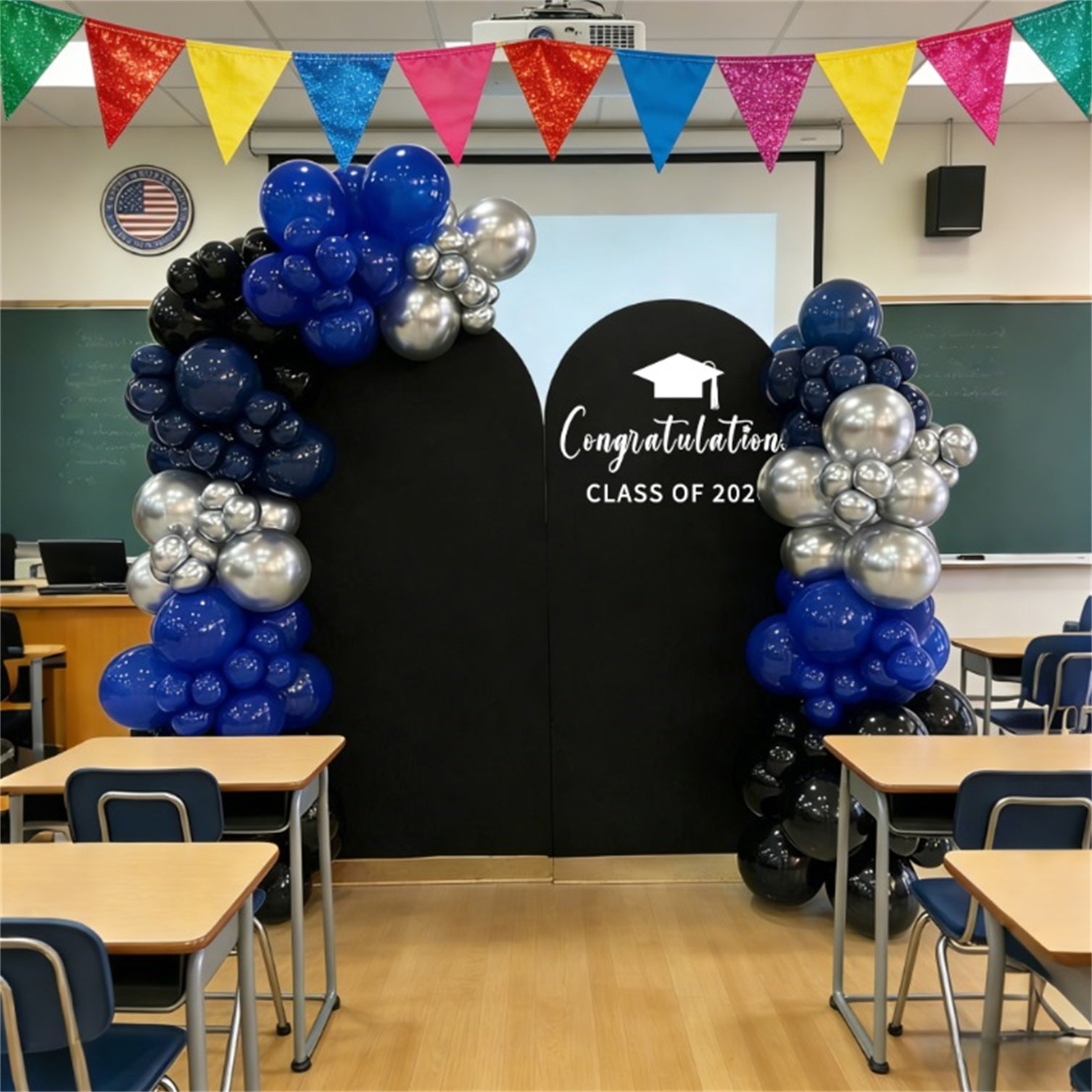 Graduation Backdrop Black White Dual Cap Accent Custom Graduation Backdrop LXX64-9