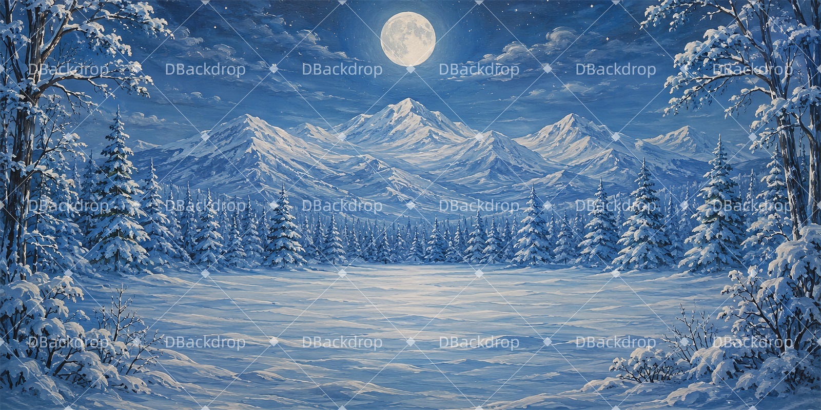 Scenic Backdrops Moonlit Snowy Peaks Stage Scenery Backdrops LXX65-T100