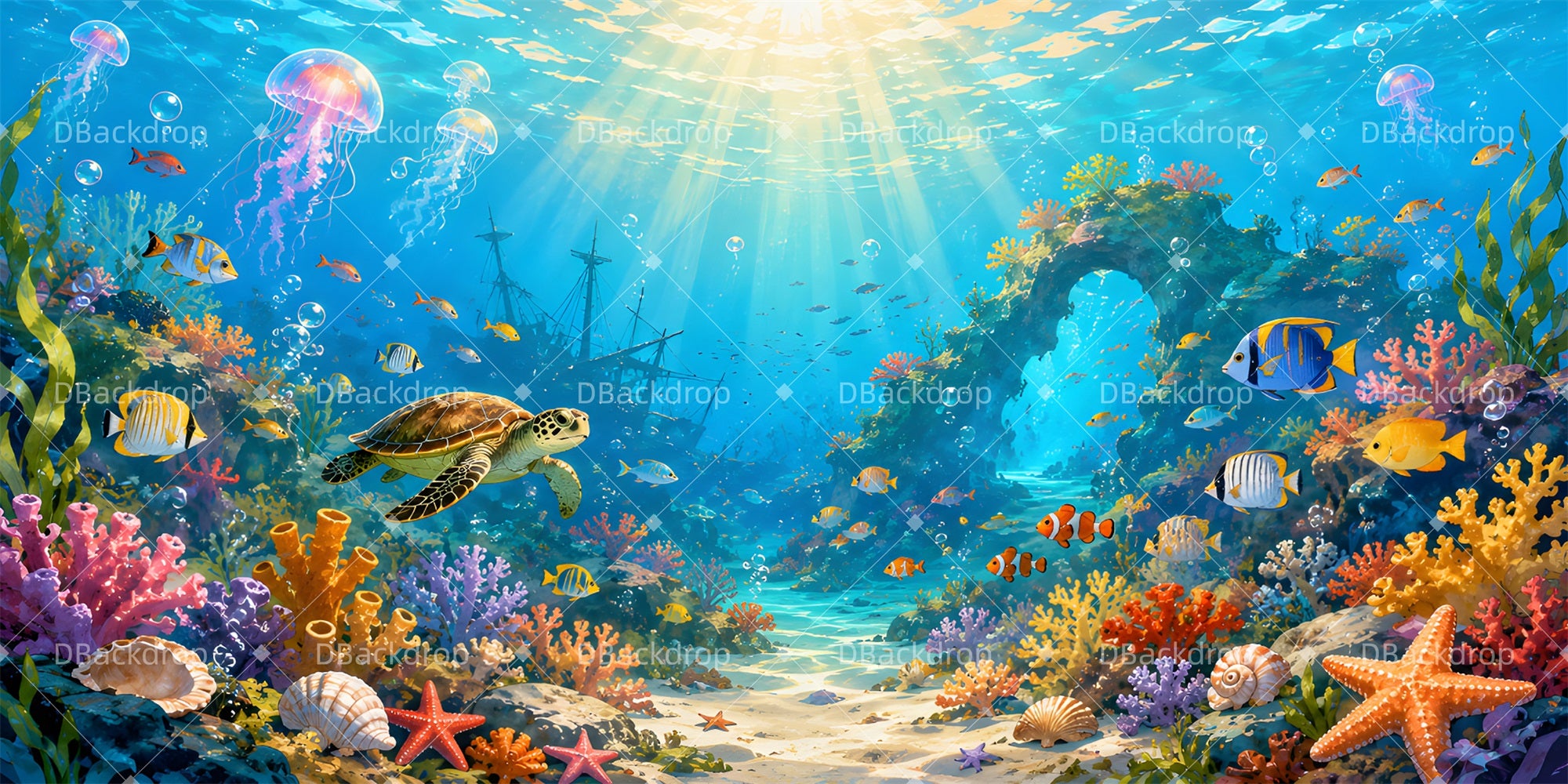 Fantasy Backdrop Ocean Turtle Haven Scuba VBS Backdrop LXX65-T10
