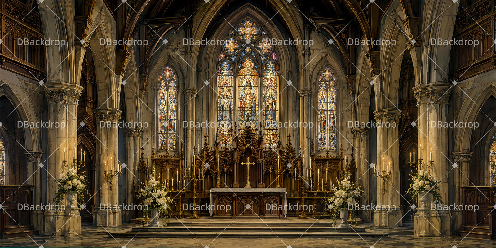 Church Stage Backdrops Sacred Stained Chapel Theater Backdrops LXX65-T59