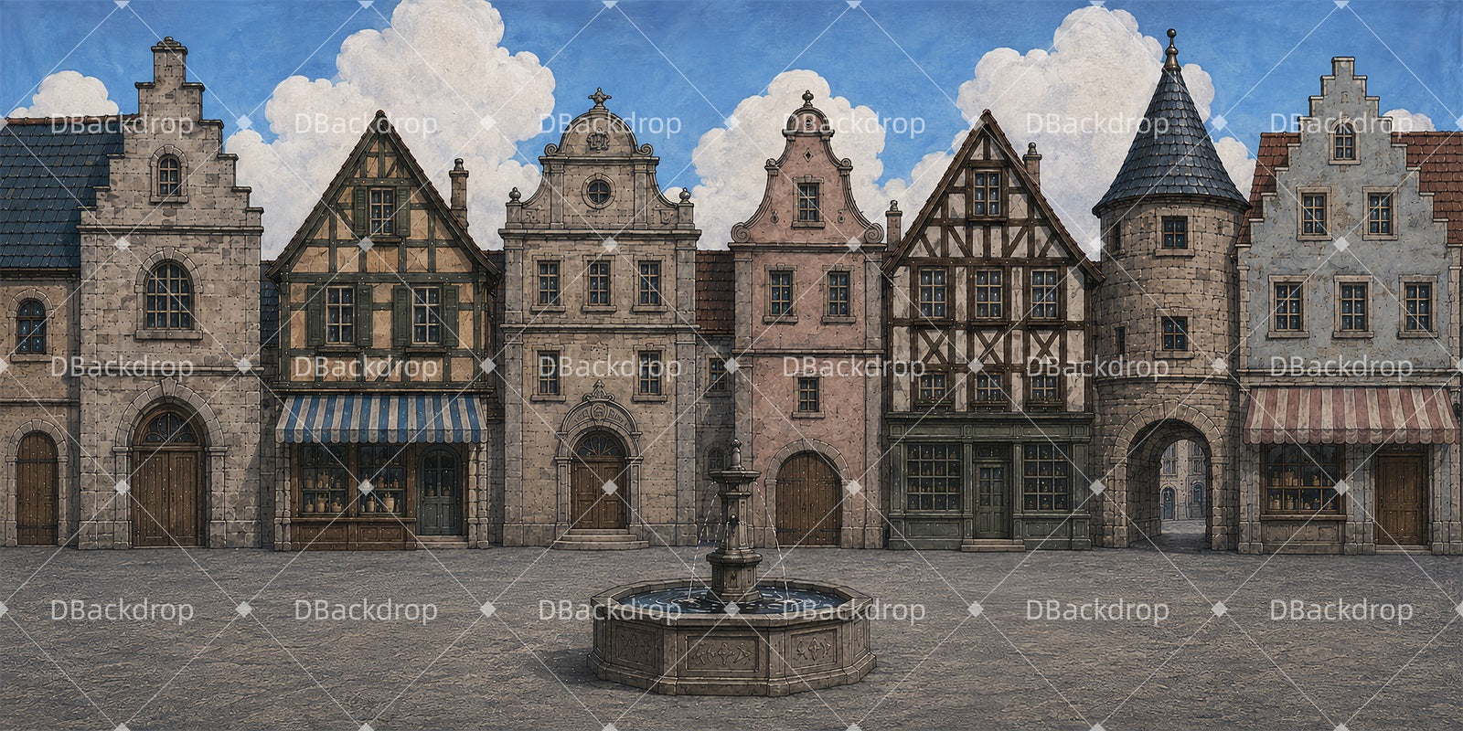 Theater Backdrops Medieval Fountain Village Stage Backdrop LXX65-T71