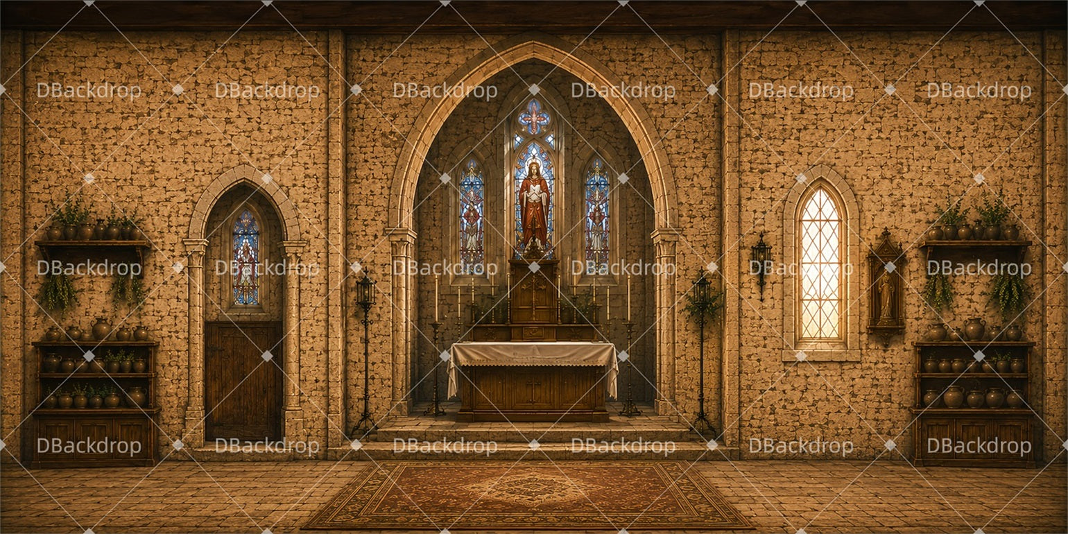 Theater Backdrops Rustic Abbey Sanctuary Church Stage Backdrops LXX65-T75