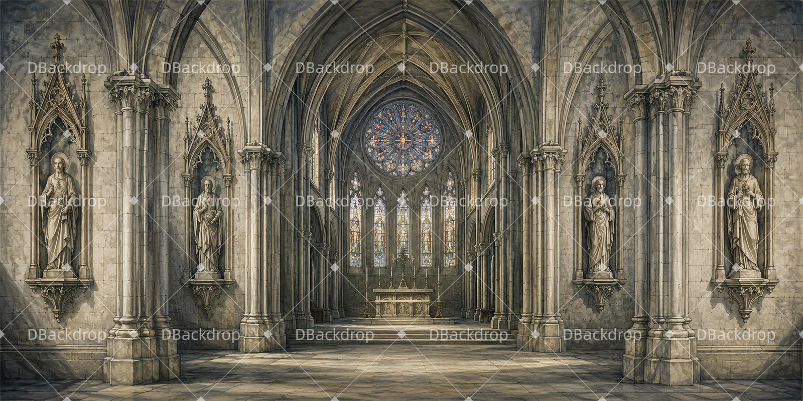Church Stage Backdrops Gothic Cathedral Hall Theater Backdrop LXX65-T76