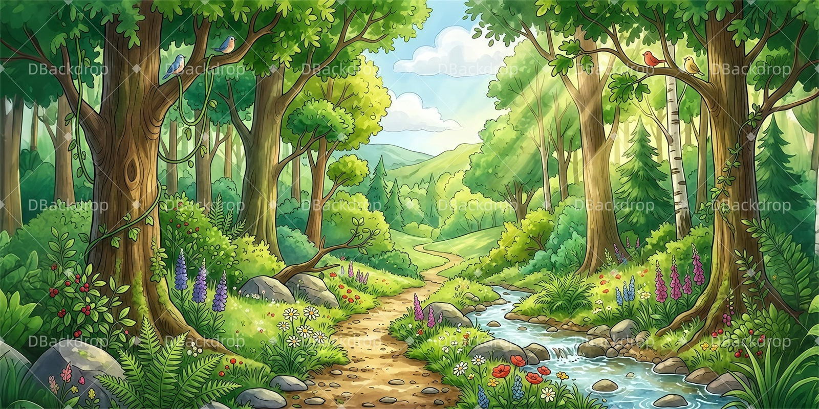 Forest Backdrop For Stage Woodland Stream Path VBS Backdrop LXX65-T8