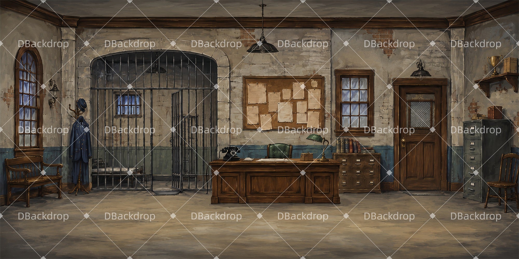 Performance Backdrop Police Office Backdrop For Theater LXX66-T121