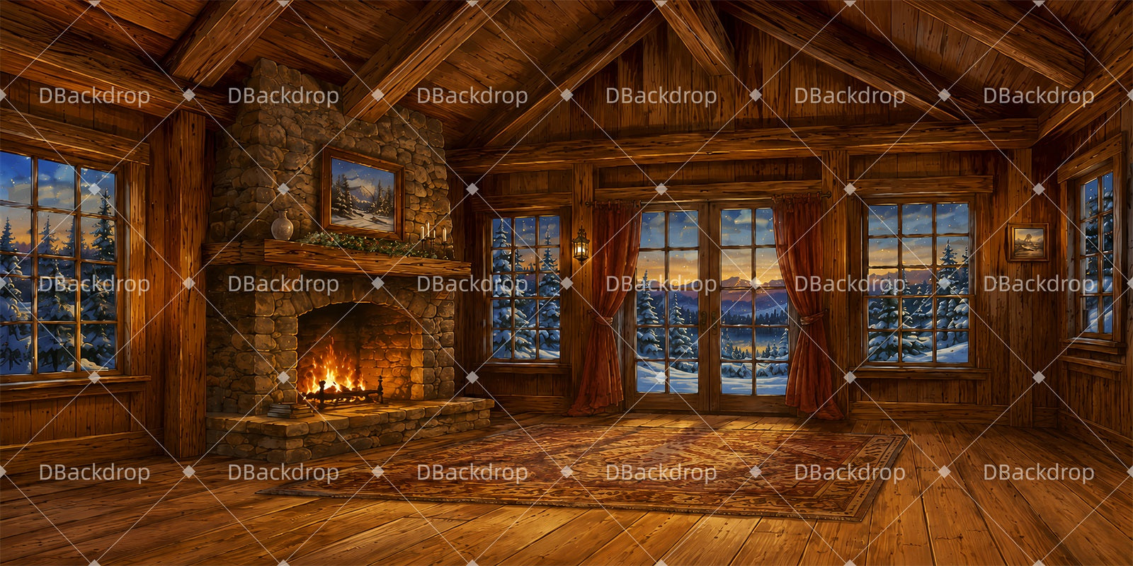 Stage Backdrops Cozy Cabin Interior Theater Backdrops For Sale LXX66-T146