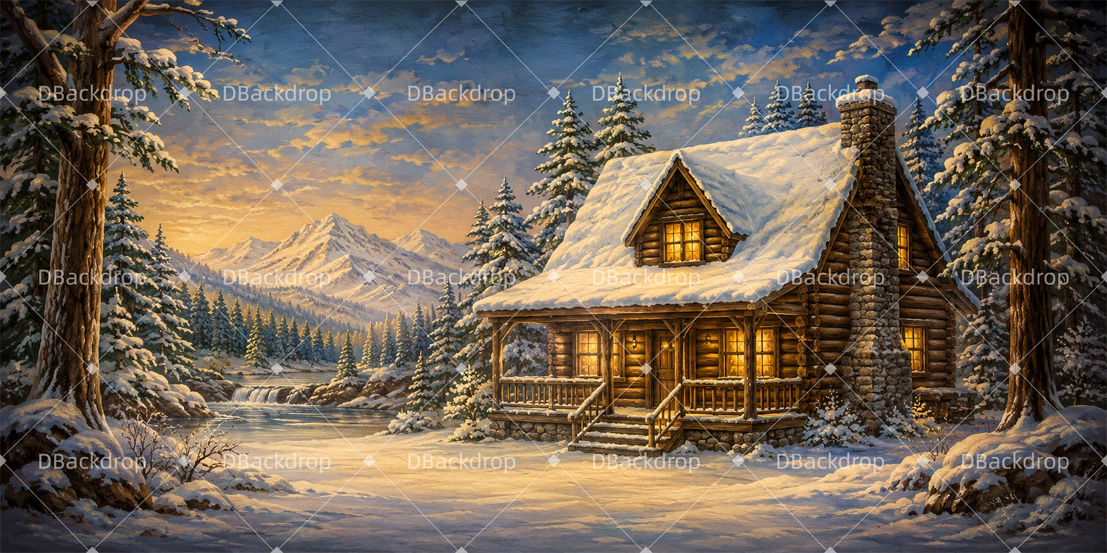 Performance Backdrop Snowy Cabin Exterior Theater Stage Backdrop LXX66-T147