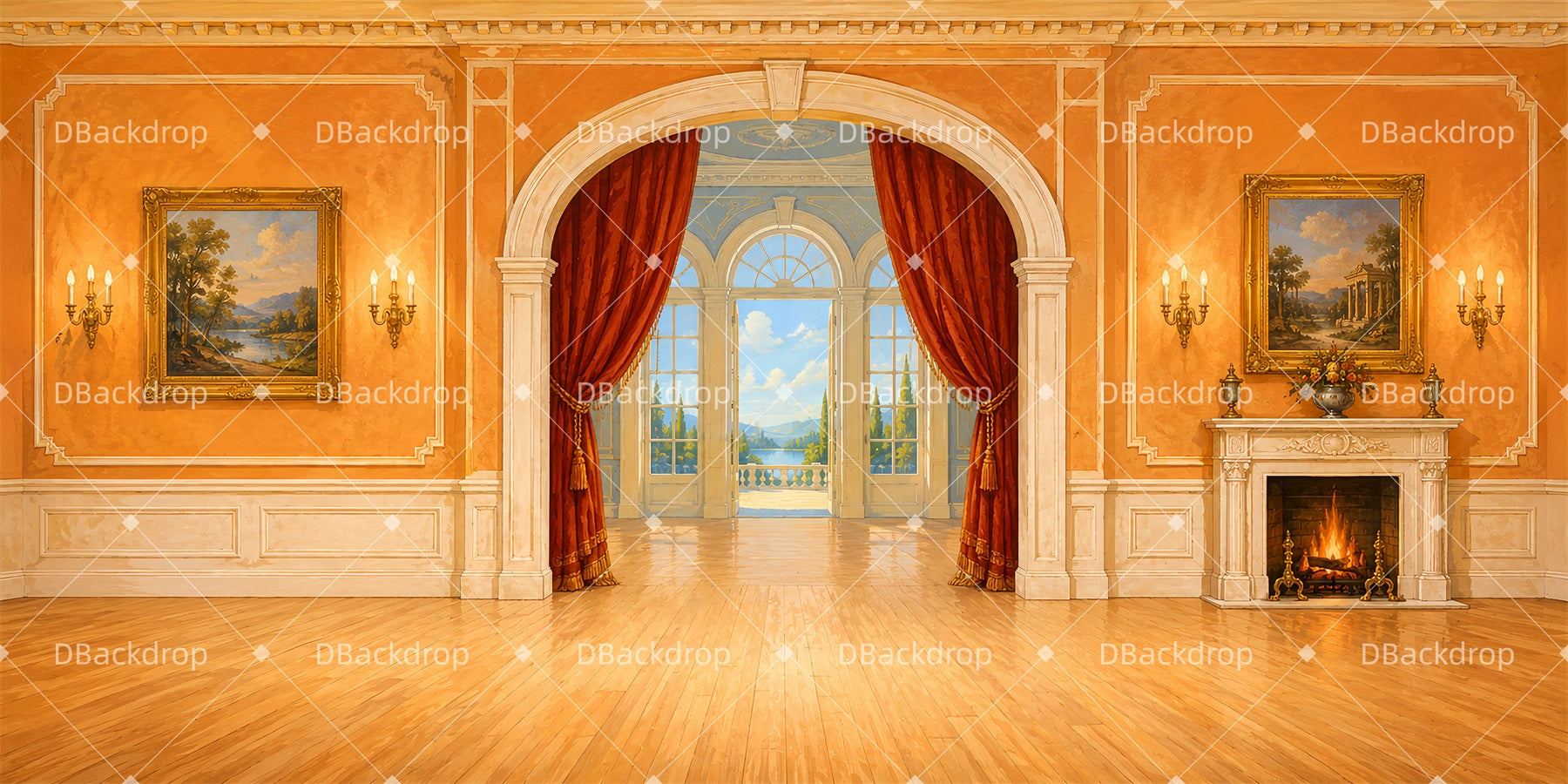 School Play Backdrops Parlor Fireplace Hall Performance Backdrop LXX66-T154