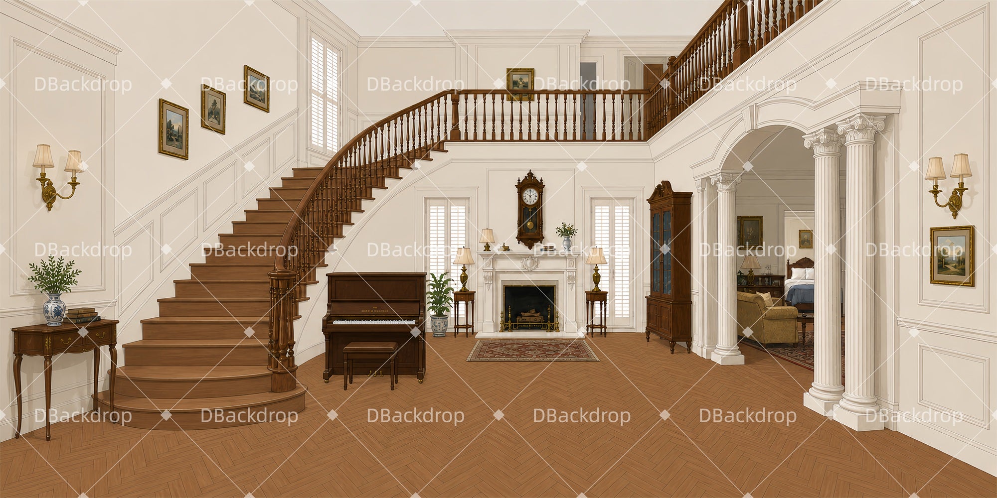 Cheap Theater Backdrops Grand Mansion Staircase Stage Backdrop Ideas LXX66-T155