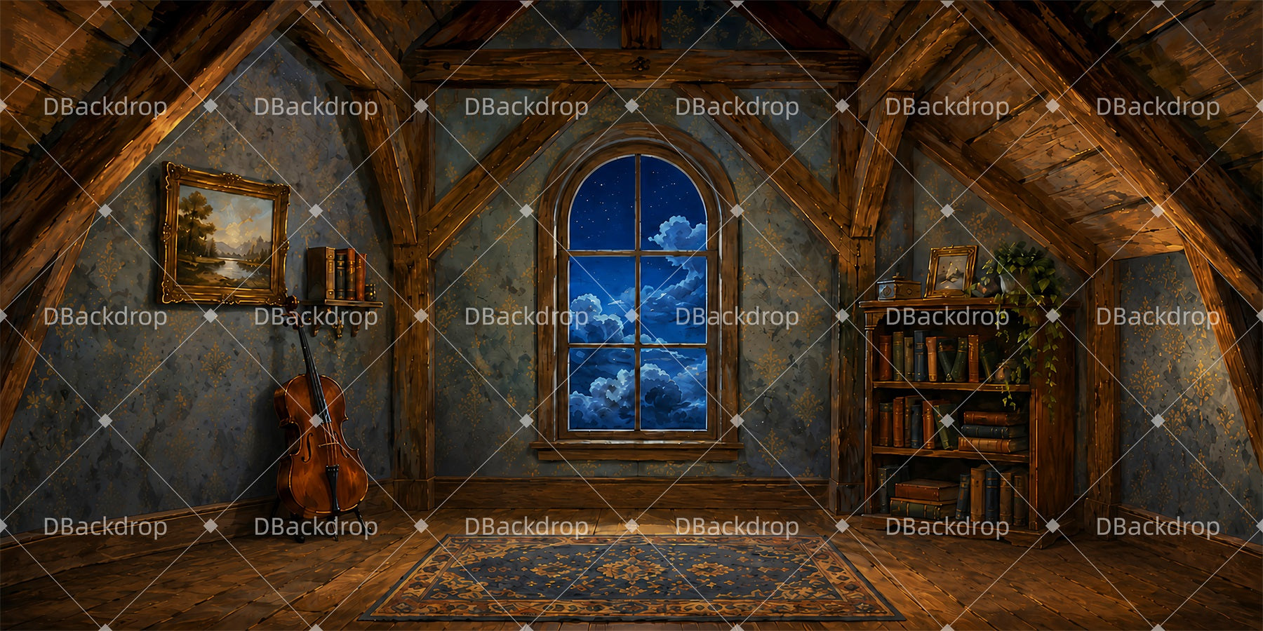 Professional Stage Backdrops Moonlit Attic Room Theater Backdrop LXX66-T156