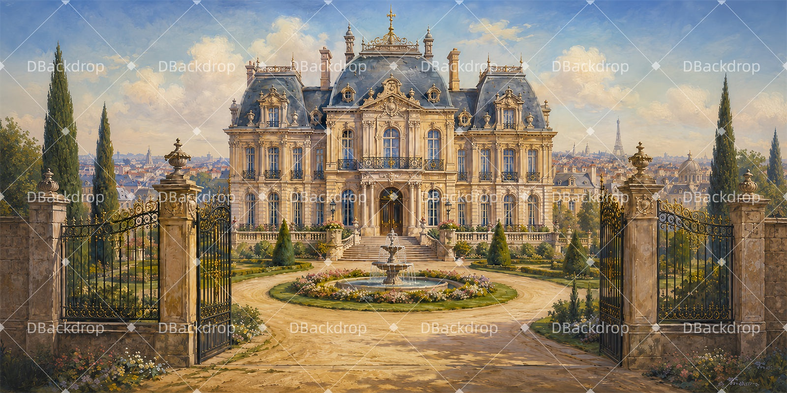 School Play Backdrops Paris Mansion Exterior Theater Stage Backdrops LXX66-T158