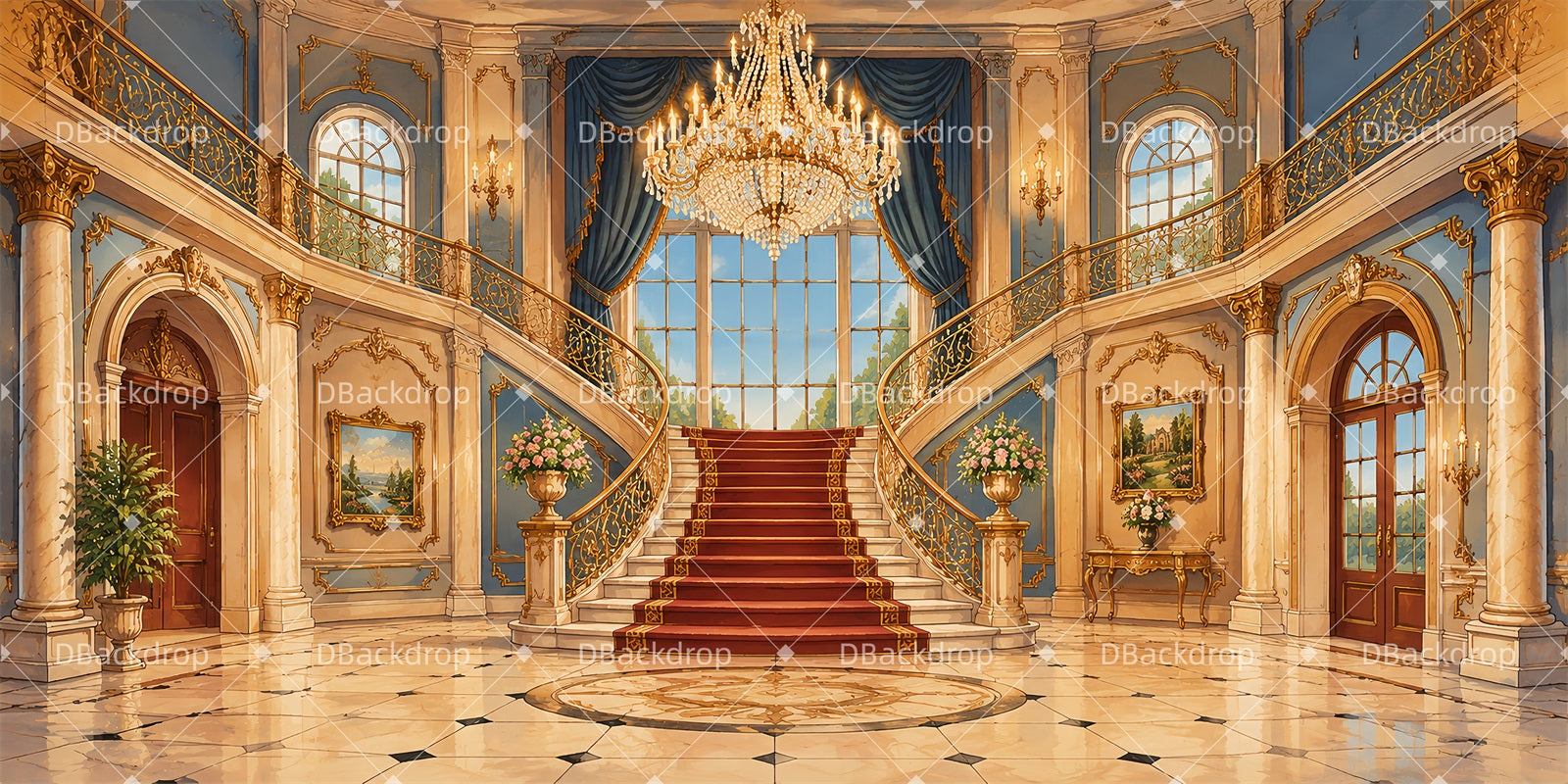 Dance Recital Backdrops Palace Staircase Hall Theater Stage Backdrops LXX66-T159